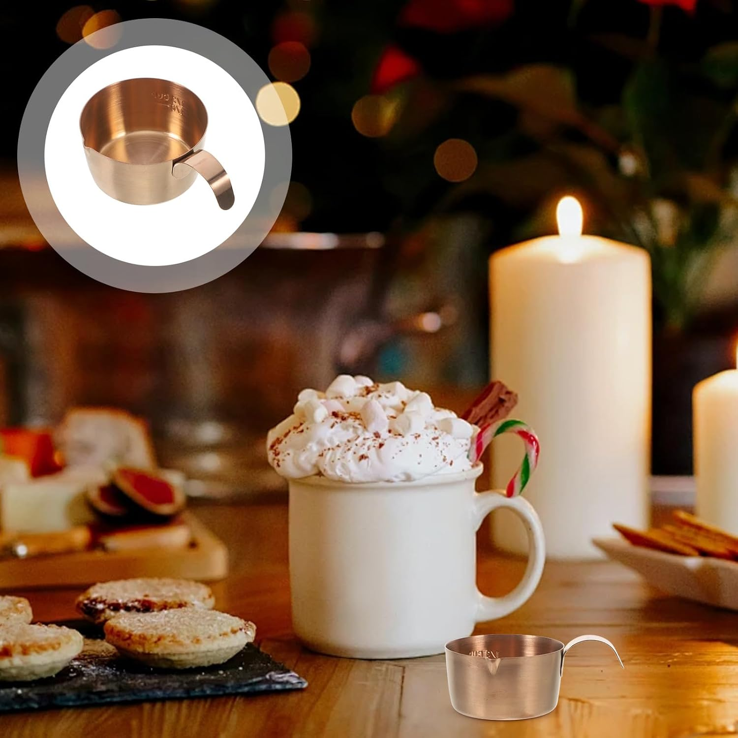 SEWACC Stainless Steel Espresso Measuring Cup 80Ml with Pour Spout Rose Gold Metal Creamer Jug for Coffee Bar and Milk Frothing Accessories image number 1