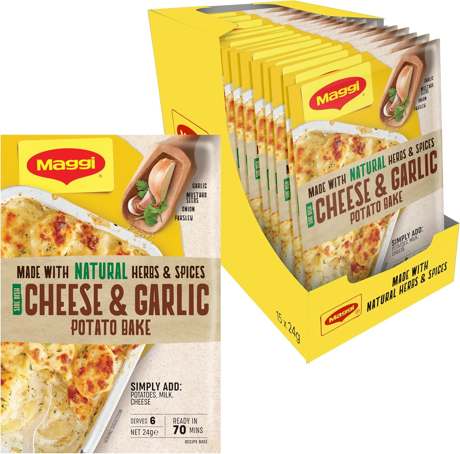 Maggi Creamy Cheese and Garlic Potato Bake Side Dishes 24G, 15 Pack image number 2