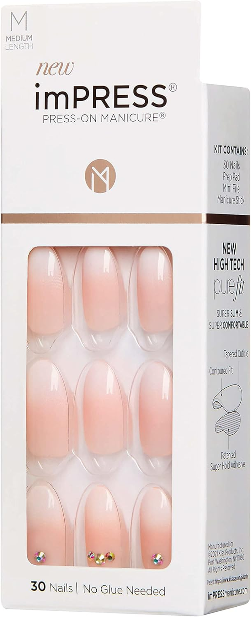 KISS Impress Press-On Manicure, Awestruck, Medium Length Square, with Purefit Technology, Includes Prep Pad, Mini File, Cuticle Stick, and 30 Fake Nails image number 5