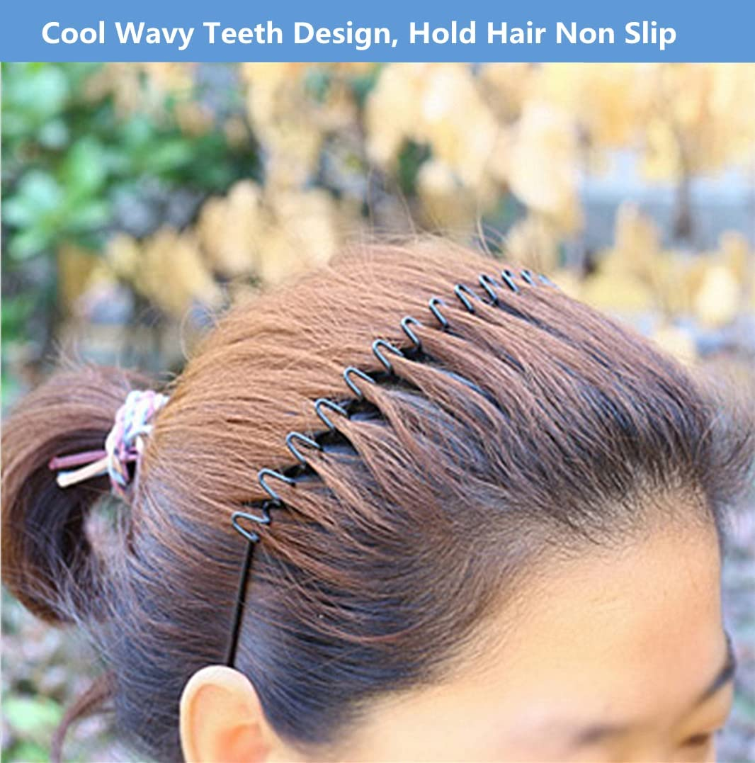 Bodbop XINGZHE Metal Hairband - Unisex Elastic Non-Slip Wavy Headband for Sports, Fashion, 2 PCS image number 2