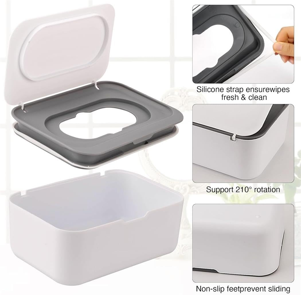 Grey Wipes Dispenser - Refillable Wipe Holder for Baby & Adult, One-Handed Operation, Non-Slip Design, Easy Open/Close, Keeps Wipes Fresh - Reusable Wipe Container Pouch Case