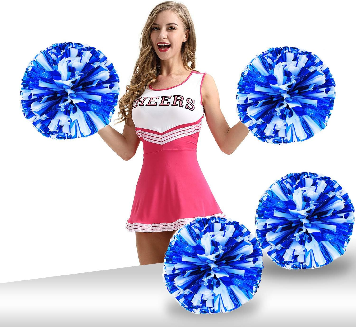 Pack of 4 Cheerleading Pom Poms Foil Plastic Metallic Cheerleader Pom Poms for Cheer Sport Kids Adults Team Spirit Cheering (Purple New)