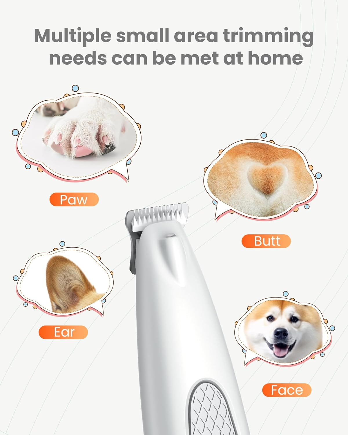 Dog Paw Trimmer with LED Light, Ultra-Low Noise Dog Clippers for Grooming, Cordless Cat Paw Hair Trimmer with LED Display, Type-C Rechargeable Pet Hair Clippers for Ears, Face (White) image number 4