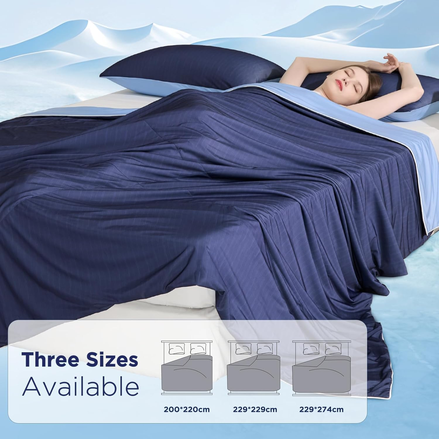 Elegear Cooling Comforter for Hot Sleepers, Arc-Chill 3.0 Cool-To-Touch Fabric with Breathable Air Mesh Filling, Lightweight All-Season Temperature-Regulating Cooling Blanket Quilt, Blue image number 3