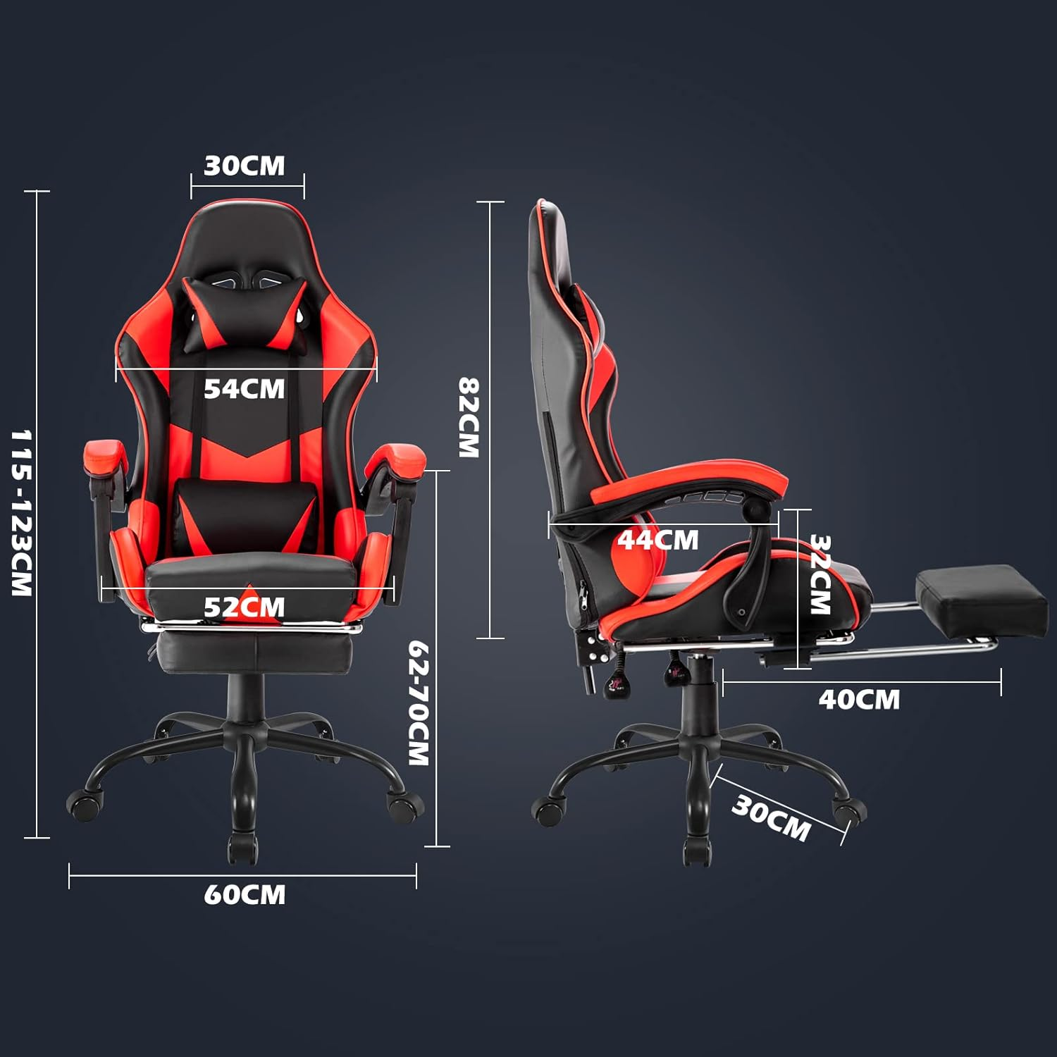 PU Leather Ergonomic Gaming Chair with Footrest Computer Racing Chair Reclining Executive Office Chair Desk Chair for Adults Teens Red & Black image number 1