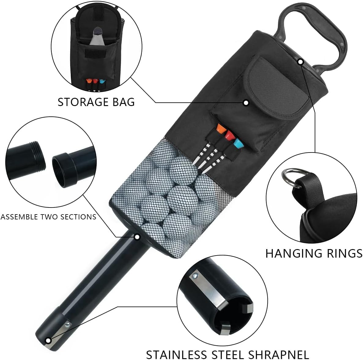 WADY Golf Ball Retriever,Shag Bag for Golf Balls Bag with Detachable Tube, Easy Assembly & Disassembly, Portable Golf Accessory Hold up to 75 Balls image number 2