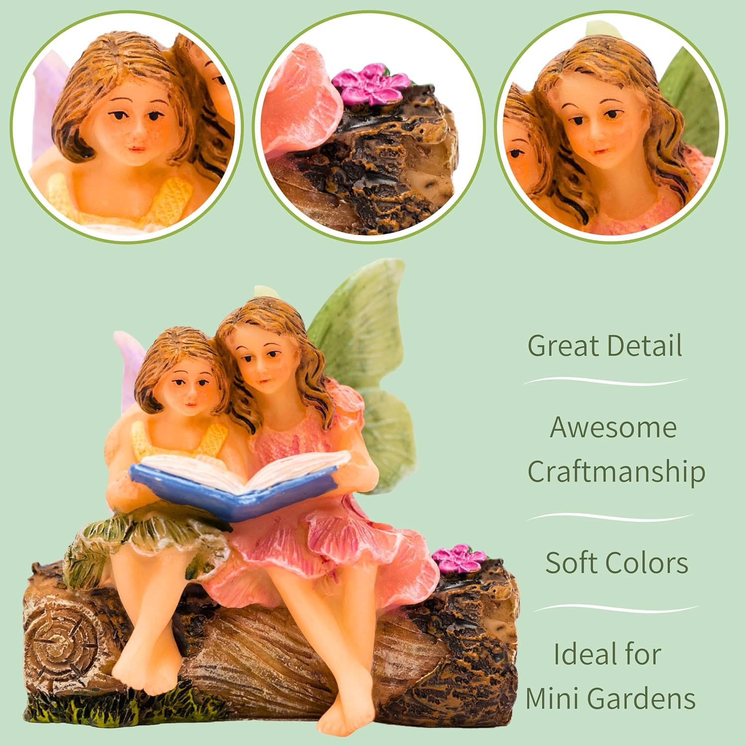 PRETMANNS Fairies for Fairy Garden - Accessories for an Outdoor or Indoor Miniature Garden &ndash; Adorable Hand-Painted Resin Figurines &ndash; 2 Sitting Sisters 1 Piece image number 2