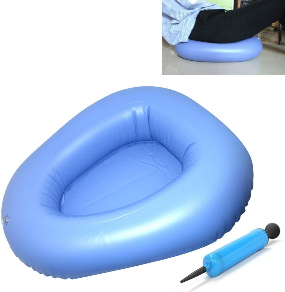 KIKIGOAL Bigger Washable Portable Air Inflation Blue Bed Pan Bedridden Elderly Inflatable Stool Bedsore Toilet image number 4