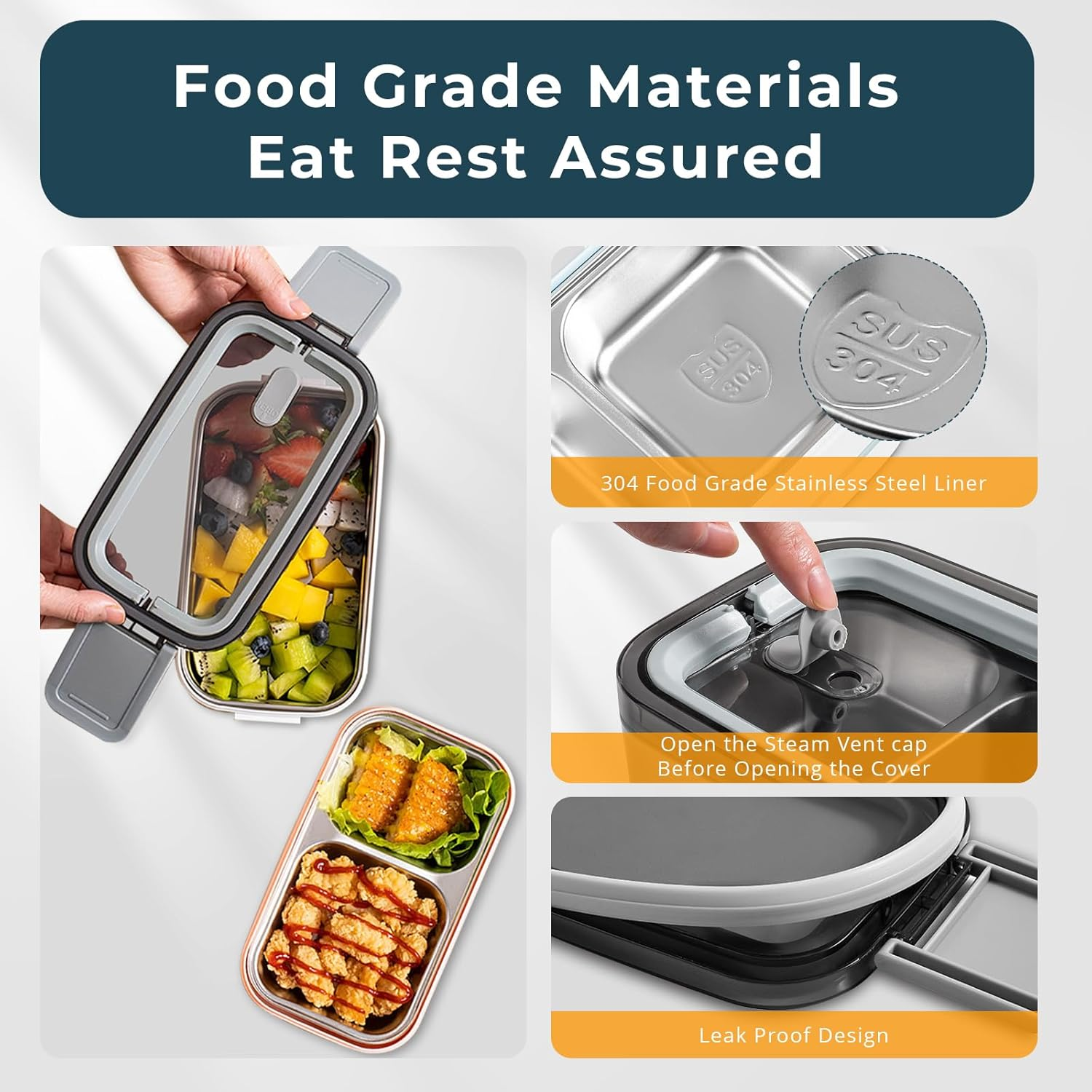 Stainless Steel Lunch Box: 1400Ml 304 Stainless Steel - BPA Free Leakproof Bento Box with Microwave-Safe - Thermal Insulation Detachable for Adults Students for Office School Worksites (White) image number 1