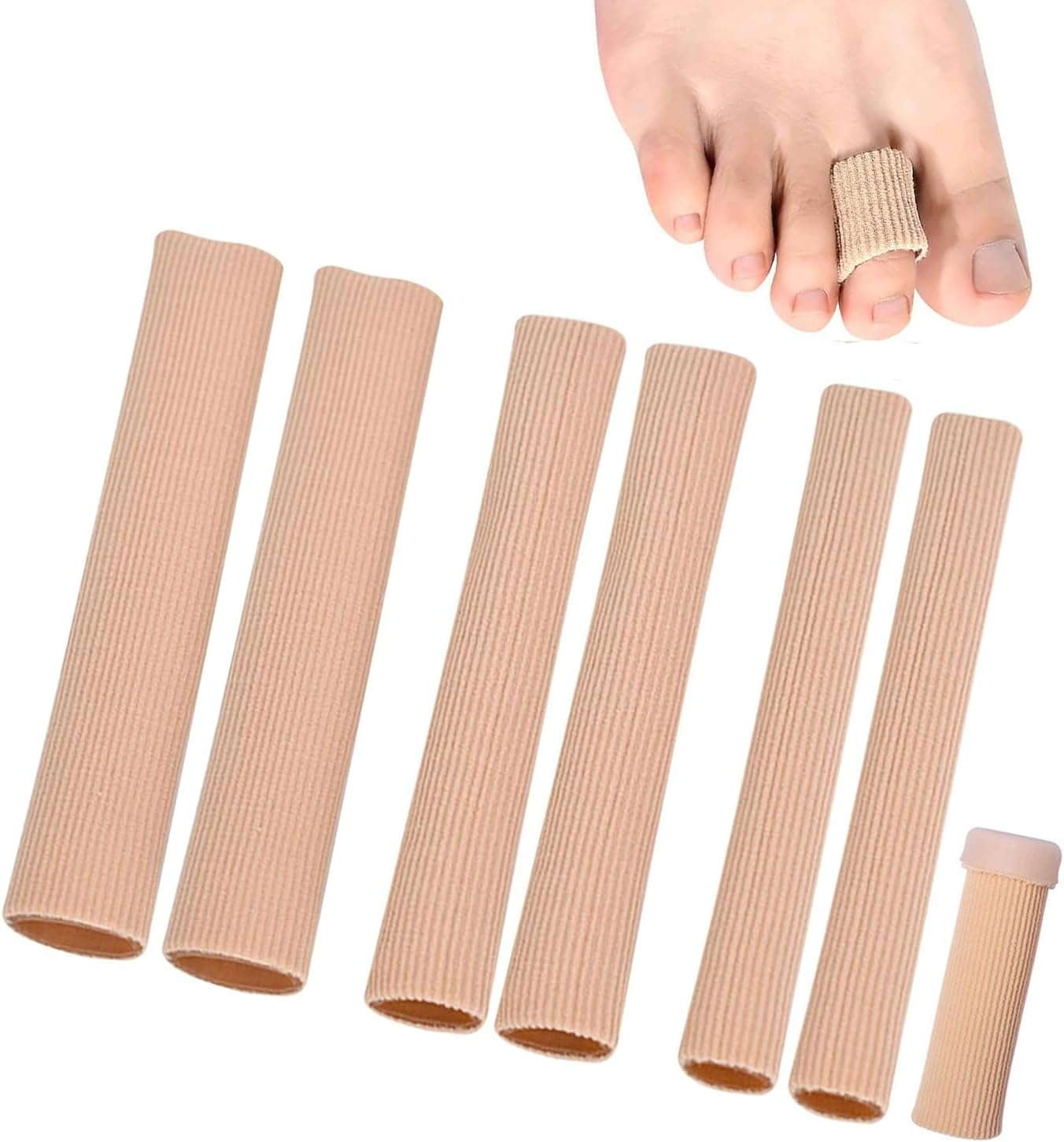 Lxcshljx 6 Pcs Toe Tubes with Gel Cushion, Cuttable Toe Tubes Sleeves, Elastic Fabric Gel Lined Toe Caps, Finger Toe Separator Tubing, Toe Covers Protectors for Relief Toe Pressure, Corn, Calluses