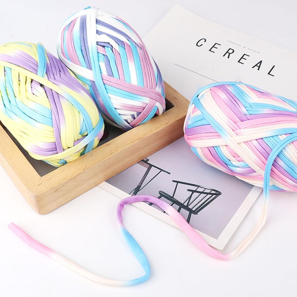 Isuperb 4 Pack Knitting Yarn Colorful Cloth T-Shirt Yarn Fabric Crochet Cloth for DIY Knitted Art Basket Bag - 400G image number 2
