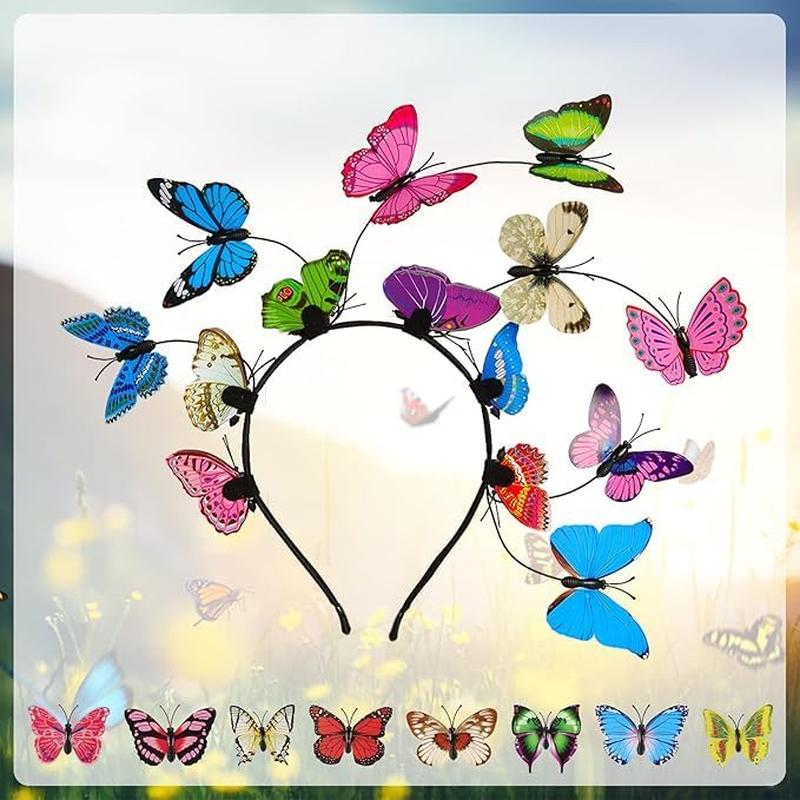 Butterfly Headband, Headband Butterfly Fascinator Headband with 8 Butterfly Hair Clips, Butterfly Headpiece Women Girls for Wedding Party Costume Women Girls image number 6