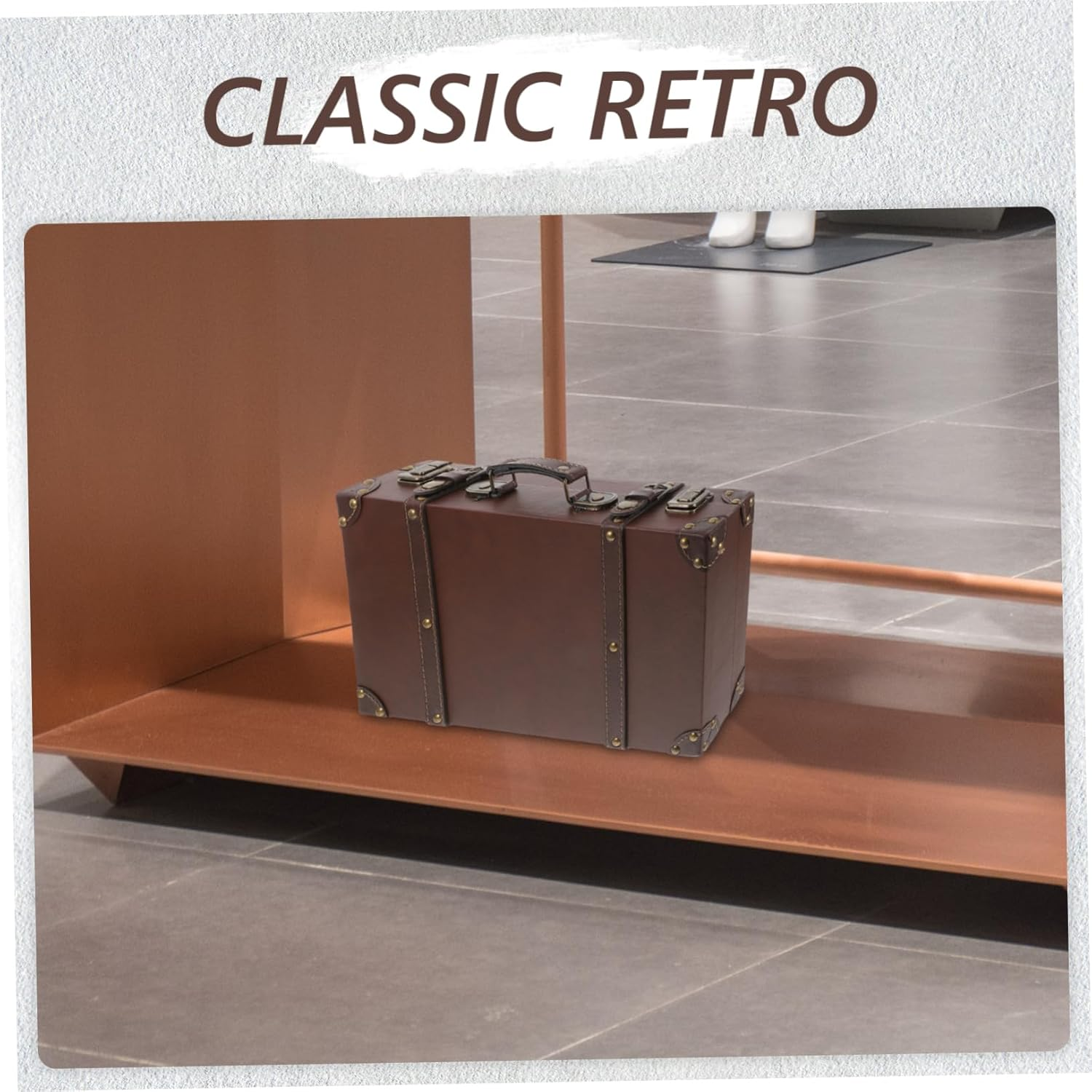 Vintage Style Leather Trunk Luggage Small Size Brown Retro Decorative Suitcase Box Photo Props Storage for Clothing Store Display image number 3