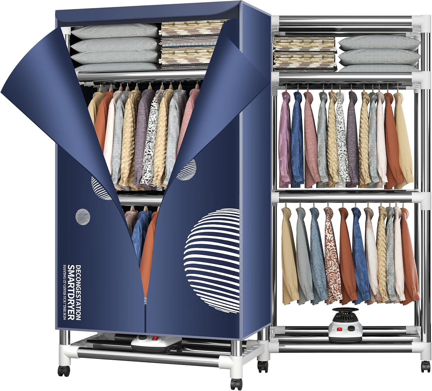 Zekroh Clothes Dryer, 2300W Drying Machine for Laundry, Three-Layer Portable Dryer Thickened Steel Pipe, Maximum Load-Bearing Capacity 100Kg, Indoor Airer Wet Laundry Drying Rack (Blue 1) (7) image number 3