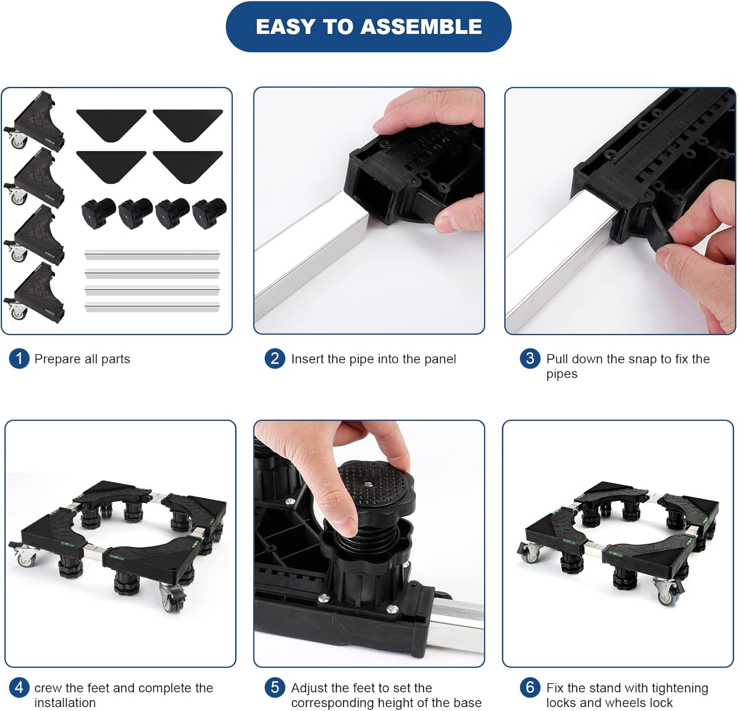 Nefish Washing Machine Stand Base Furniture Dolly Mini Fridge with 8 Strong Feet and 4 Wheels Refrigerator Washer Dryer Pedestal Mobile Roller Cart for Appliance, Black image number 4