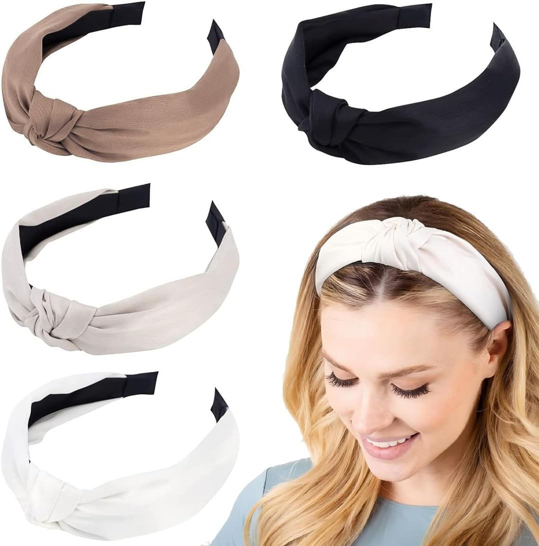 JYNVO Women'S Hair Band 4 Pieces Headband with Cross Knot - Black, Coffee, White, Cream White - Hair Accessory for Everyday Use and Makeup image number 2