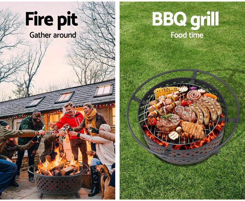 Grillz 30 Inch Portable Outdoor Fire Pit and BBQ - Black