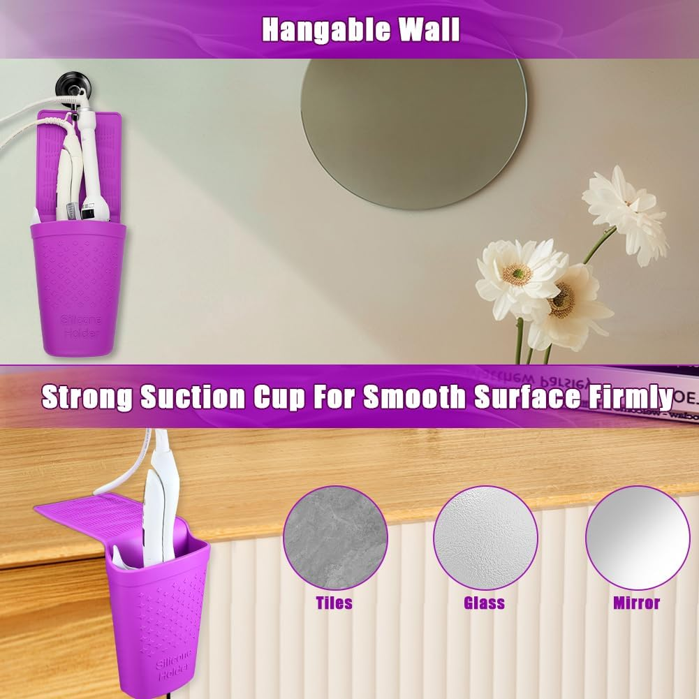 Zxbaers Hot Iron Holster, Silicone Hot Hair Tools Holder with Suction Cup, Hair Straightener Holder/Curling Iron Holder/Flat Iron Holder Hair Styling Tool Organizer image number 1