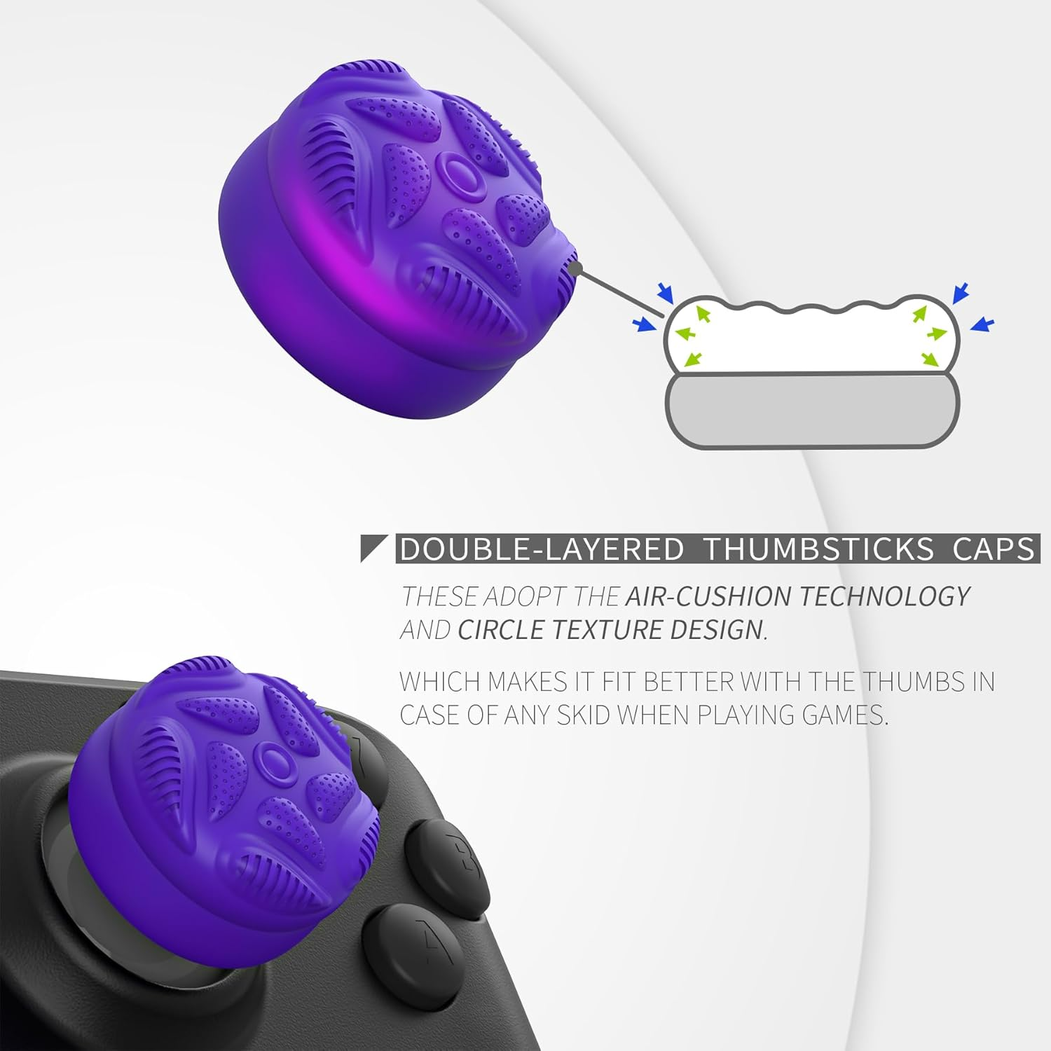 Playvital Thumb Grips for Steam Deck LCD & OLED (4-Pack), Thumb Cushion Caps with Anti-Slip Texture, Height-Boost Joystick Cover for Steam Deck Accessories - Raindrop Texture Purple image number 6