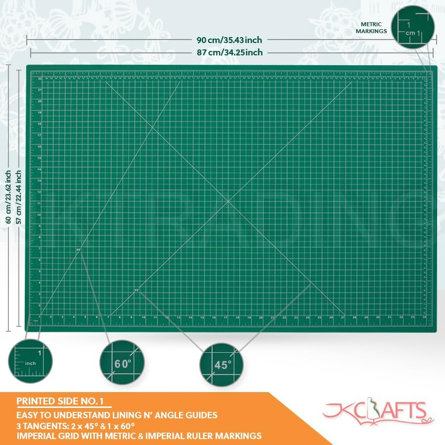 Self Healing Cutting Mat A1-60X90Cm, Improved PVC, 5Ply, 2 Side Prints, Metric and Imperial, Green - Cutting Mats for Crafts, Quilting - Large Cutting Mat for Sewing, Rotary Cutting Mat image number 7