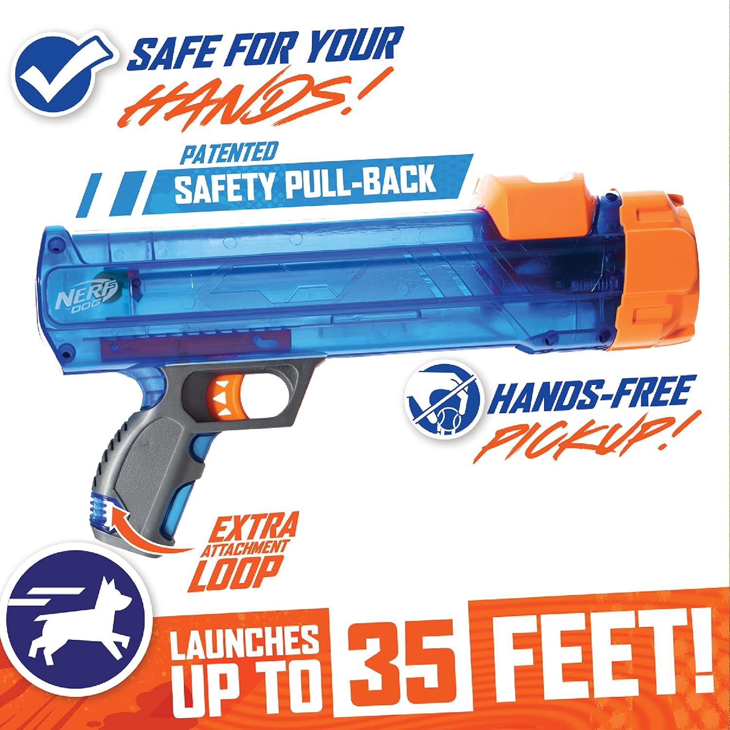 Nerf Dog Tennis Ball Blaster Dog Toy, 12 in Translucent Blaster with 3 Balls image number 1