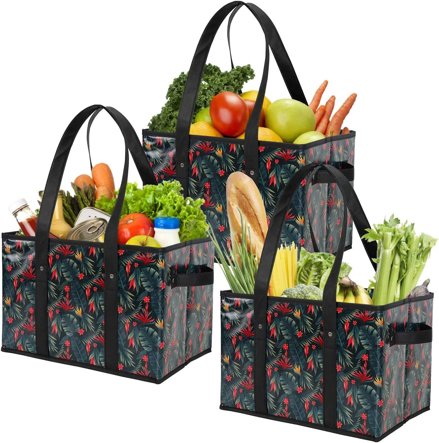 Reusable Grocery Bags Set Durable Heavy Duty Tote Bag Collapsible Grocery Shopping Box Bag with Reinforced Bottom image number 1