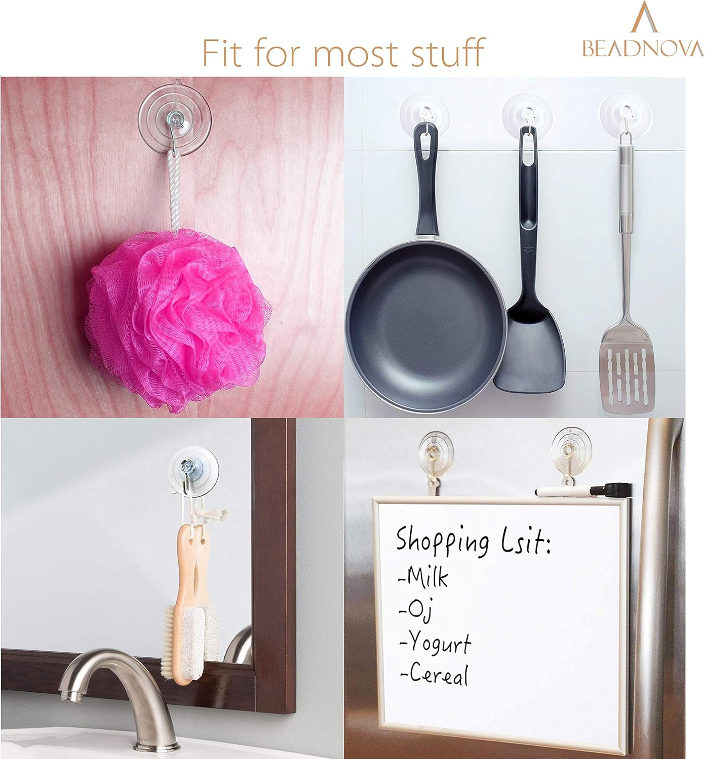 BEADNOVA Suction Cups for Glass 2.5 Inches Suction Hooks Window Suction Cups with Hooks for Home Kitchen Bathroom Wall (12 Packs) - 6Pcs image number 3