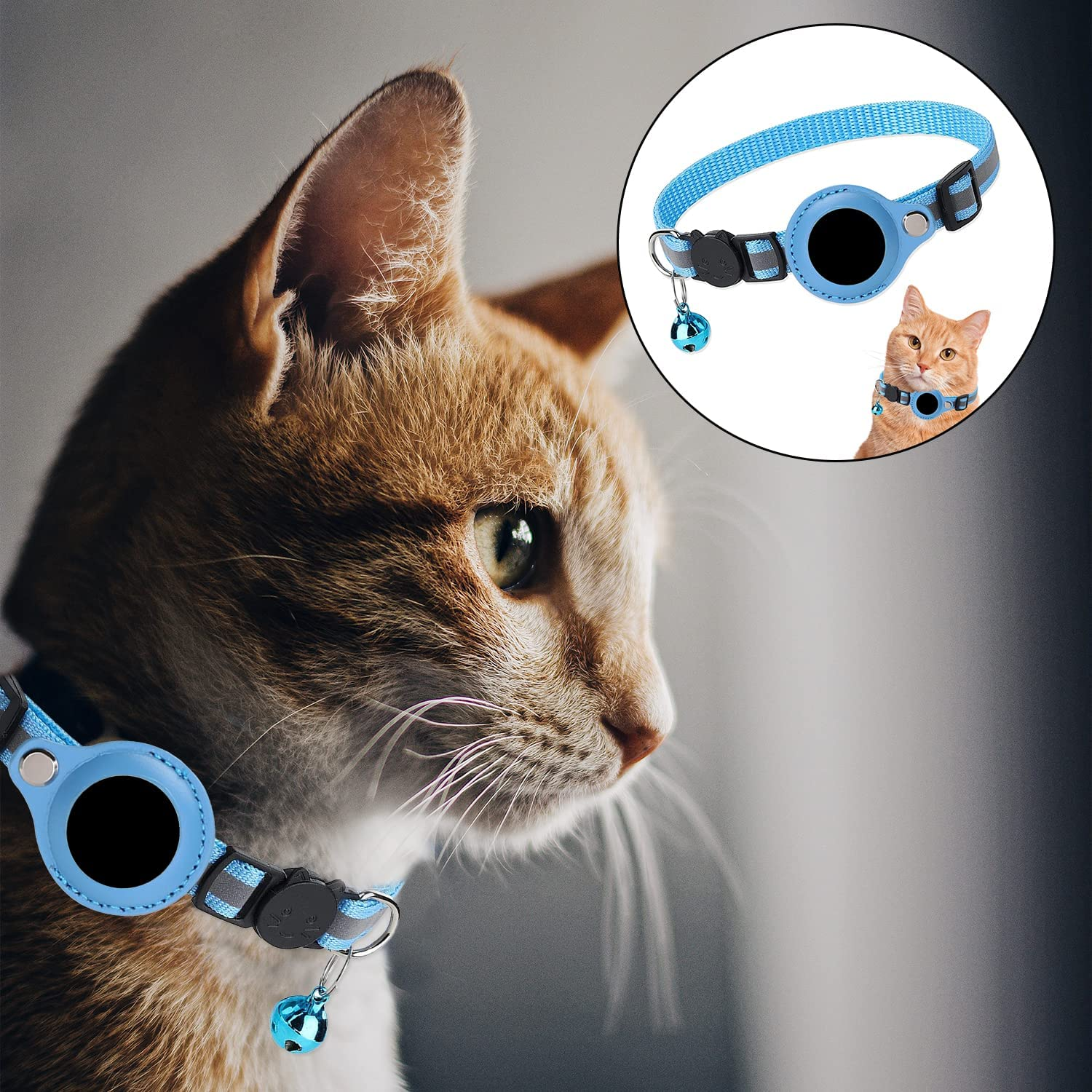 Airtag Pet Collar, Adjustable Cat Collar with Airtag Holder for Kittens, Dogs (Blue)