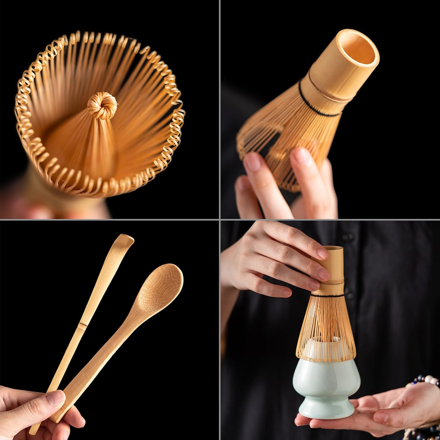 4PCS Matcha Tea Whisk Set, Tea Steeper Matcha Tools for Stirring Matcha, Natural Matcha Whisk image number 5