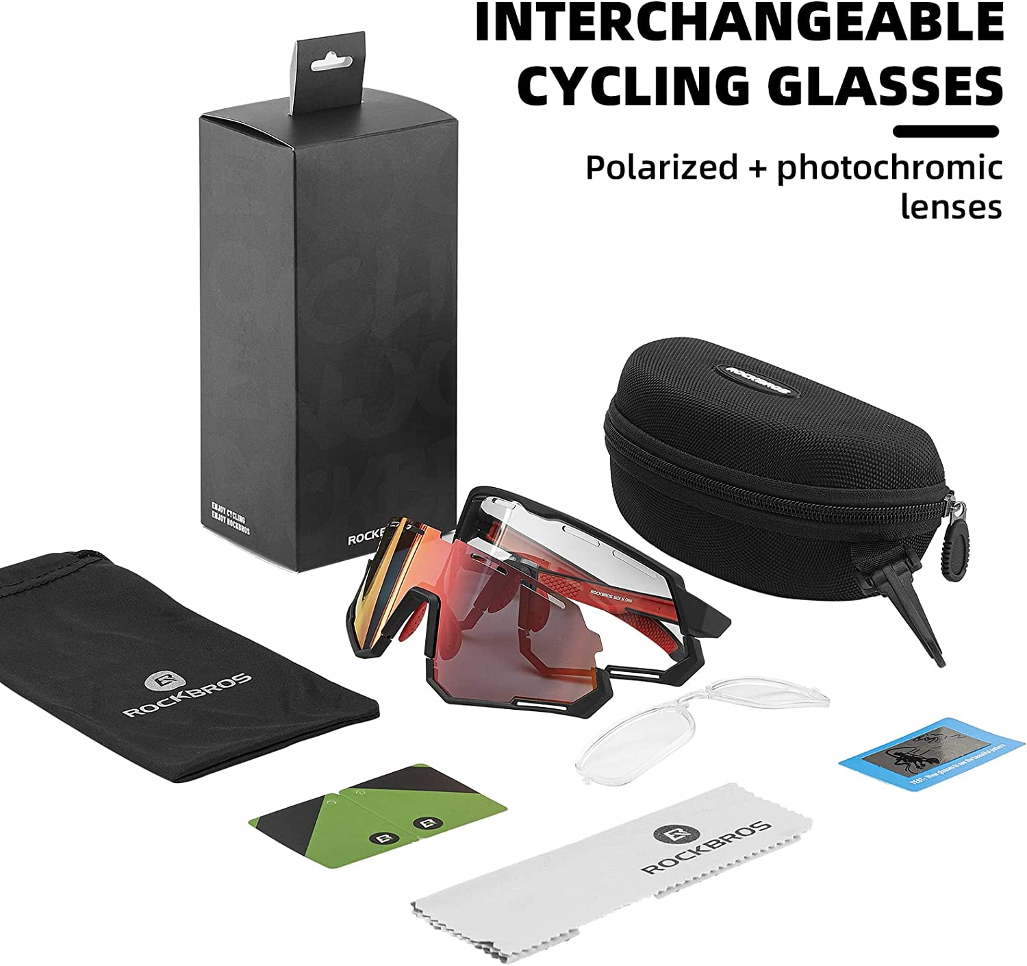 ROCKBROS Mountain Bike Glasses for Men Cycling Glasses with Interchangeable Polarized + Photochromic Lenses Sport Sunglasses image number 5