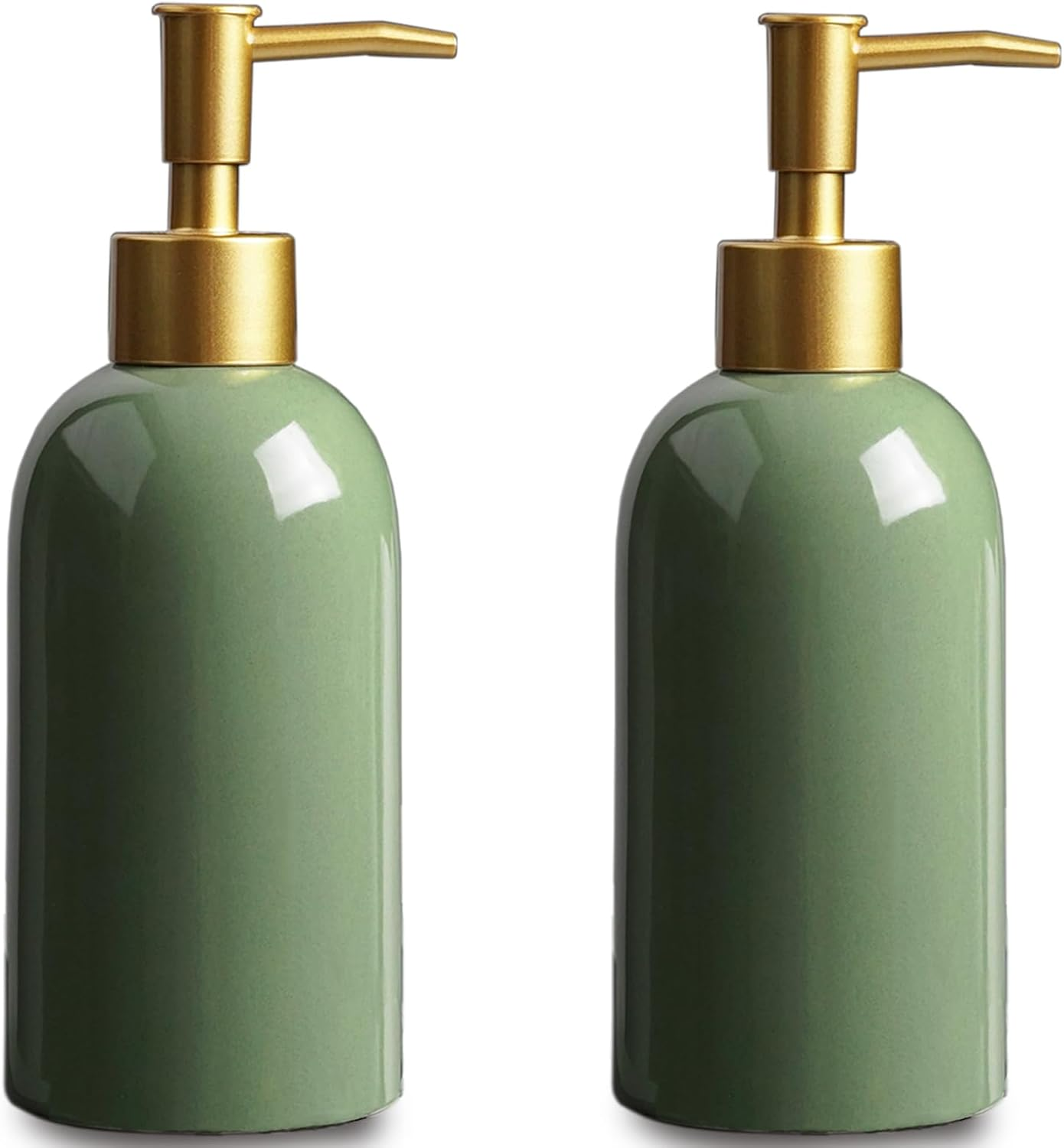 Feesok Ceramic Soap Dispenser White with Gold Pump,Simple Design Cylindrical Lotion Dispenser Bottle,Refillable Liquid Hand Soap Dispenser for Kitchen,Bathroom,Washroom