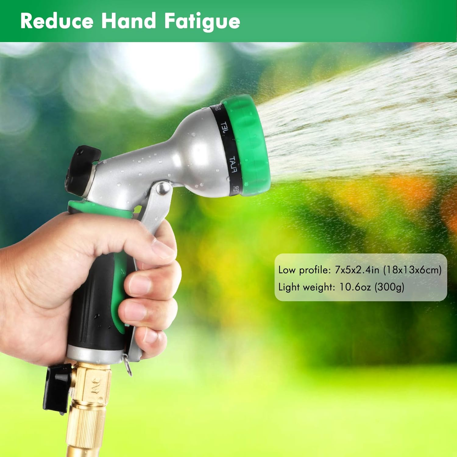 RESTMO Garden Hose Nozzle, Heavy Duty Garden Hose Spray Gun, High Pressure Hand Nozzle, Metal Water Sprayer with 7 Patterns and Flow Control, Ideal to Water Plant & Lawn, Wash Car & Pet, Green image number 4