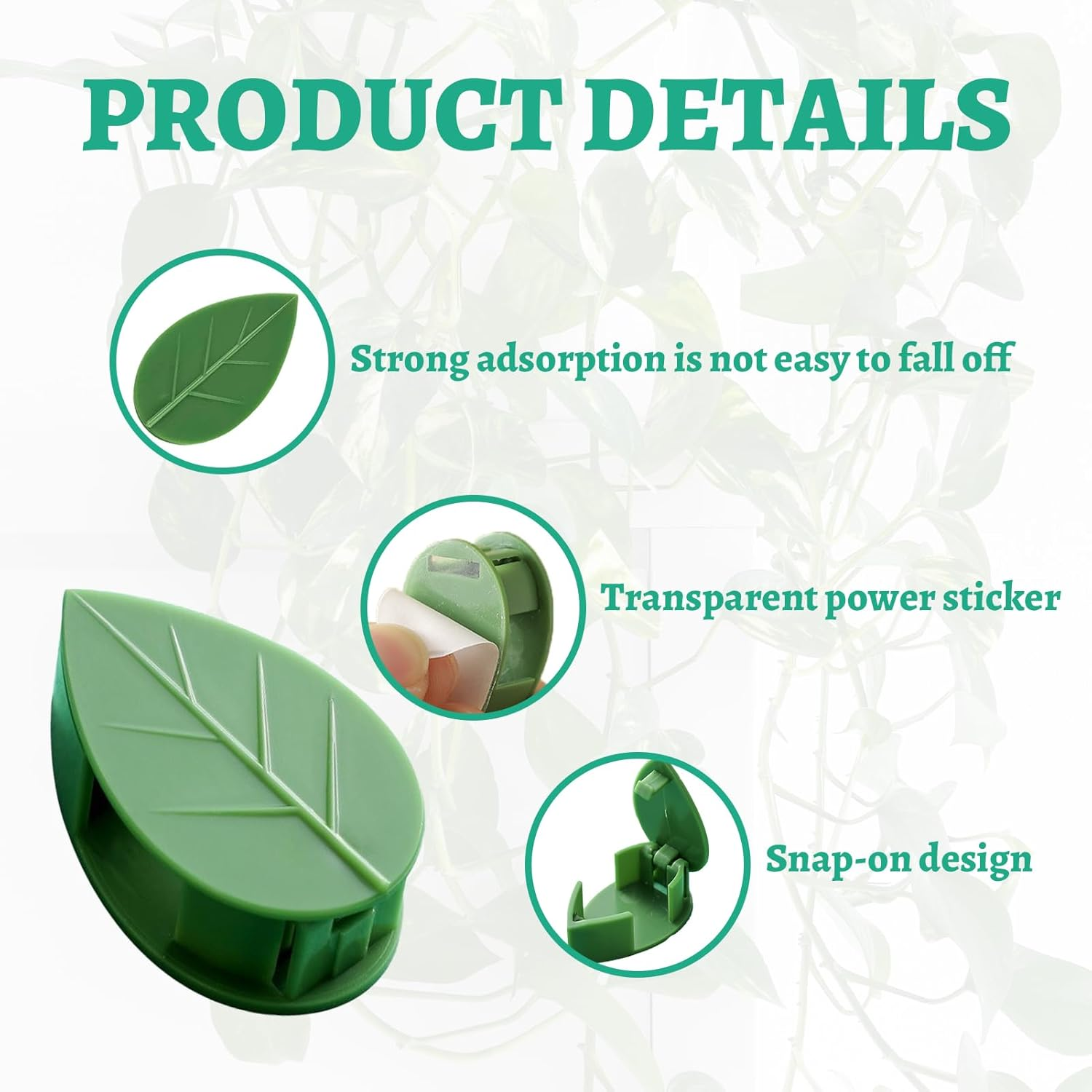 Plant Clips for Climbing Plants, 80 Pcs Plant Support Clips, Invisible Vines Plant Clip for Indoor Outdoor Green Leaf Simulation, Wall Planter Clips for Vines Grow Upright and Home Decoration image number 1