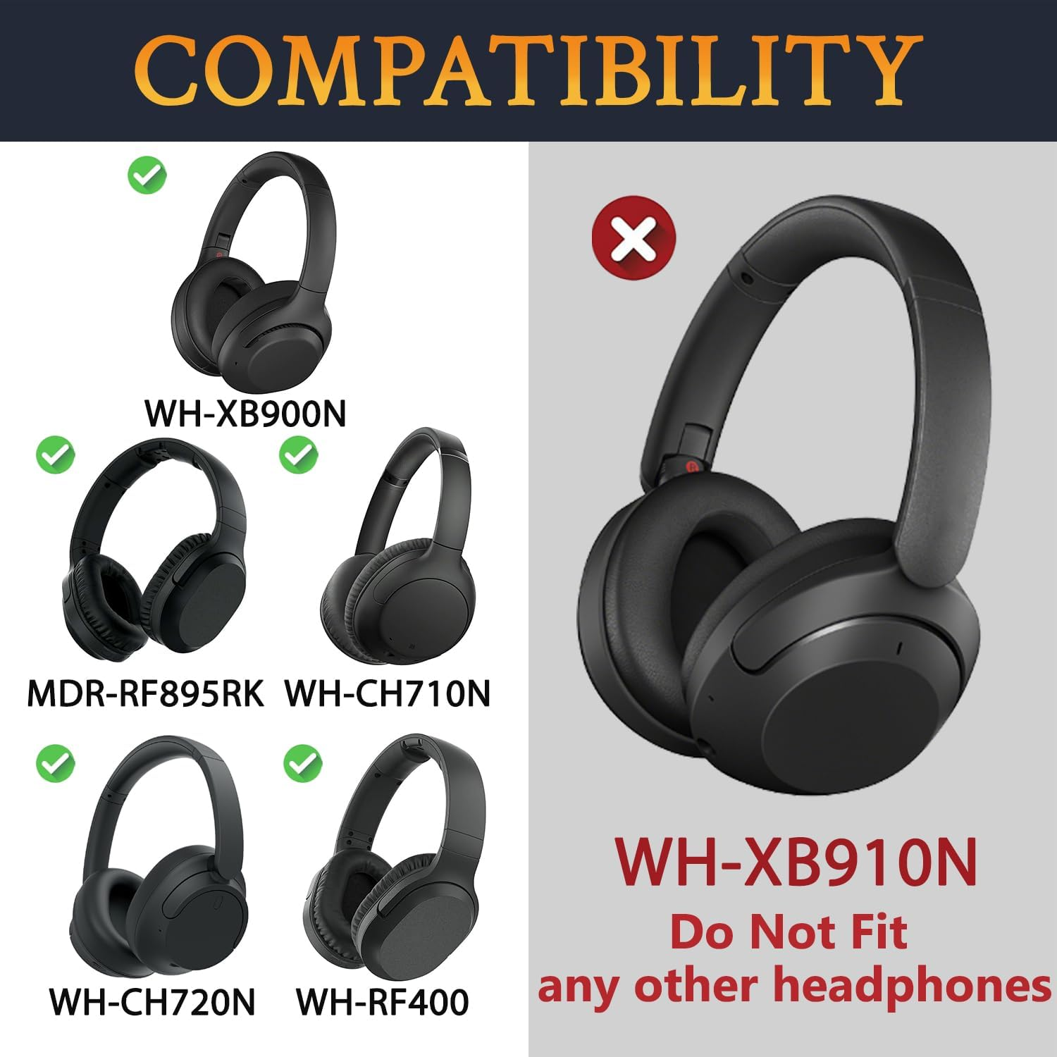 SOULWIT Cooling Gel Ear Pads Cushions for Sony WH-XB900N/WH-CH710N(WHCH710N WHCH710 CH710)/WH-CH720N(WHCH720 CH720)/WH-RF400(WHRF400)/MDR-RF895RK, Ear Pads Cushions with Noise Isolation Foam - Black image number 1