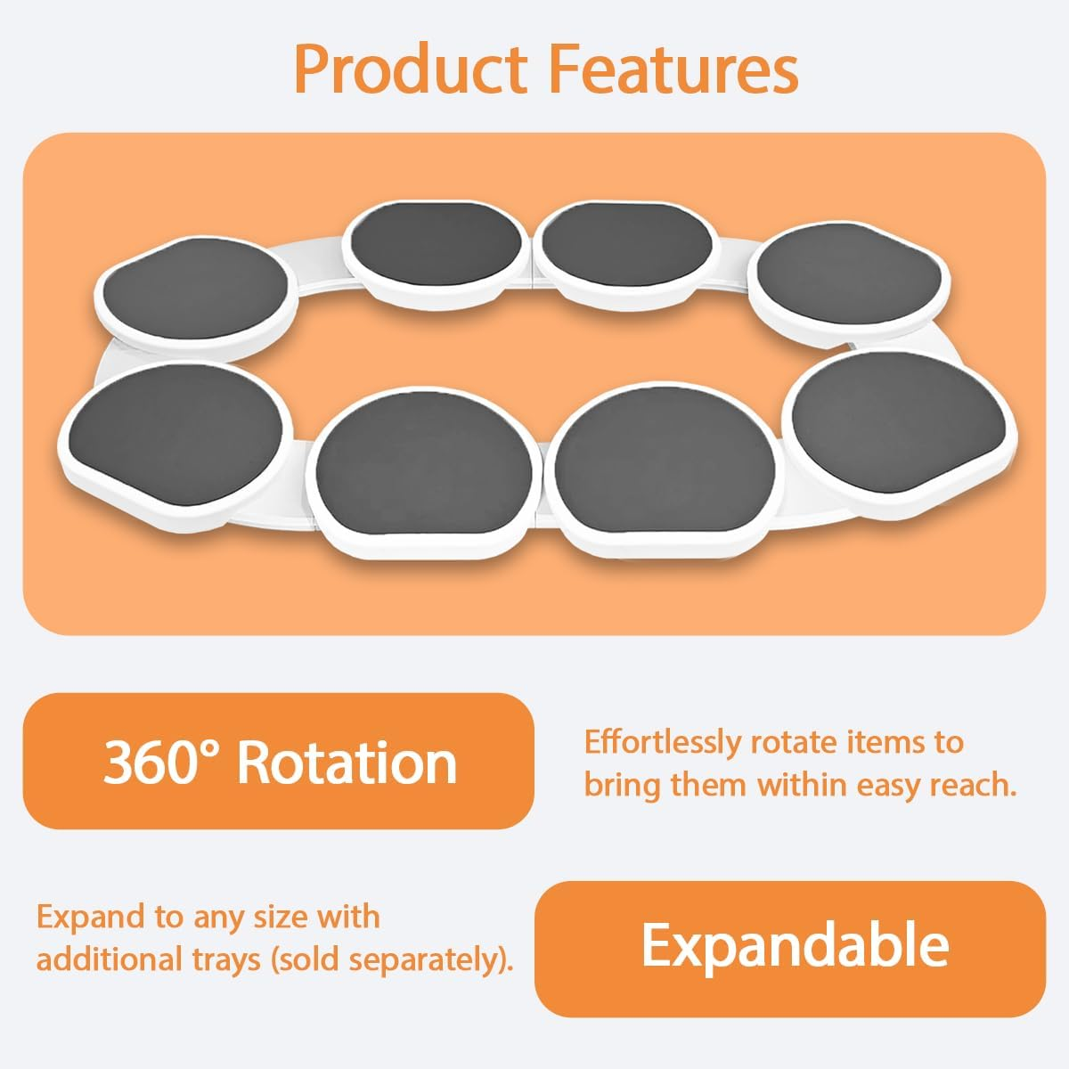 Blissify Lazy Susan Turntable for Dining Table, 8 Trays Lazy Susan Food Train, 360&deg; Manual Dining Turntable Expandable for Rectangular Table, Suitable for Parties and Gatherings, round Tray Model image number 3