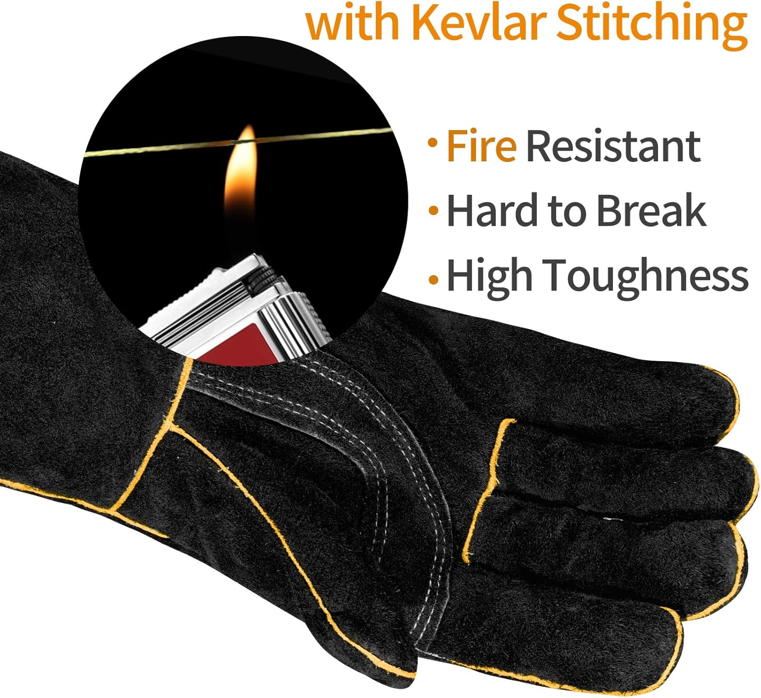 Leather MIG Welding Gloves - Heat Fire Resistant for Welding/Grilling/Bbq(Black/Brown/Blue) - Black image number 2