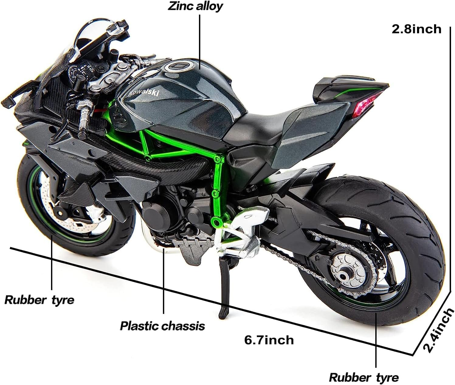 BDTCTK Compatible for 1:12 Kawasaki Ninja H2R Motorcycle Model, Diecast Model Motorcycle, Suspension and Free Roller, Toy Car, Motorcycle Collection, Gift Black image number 5