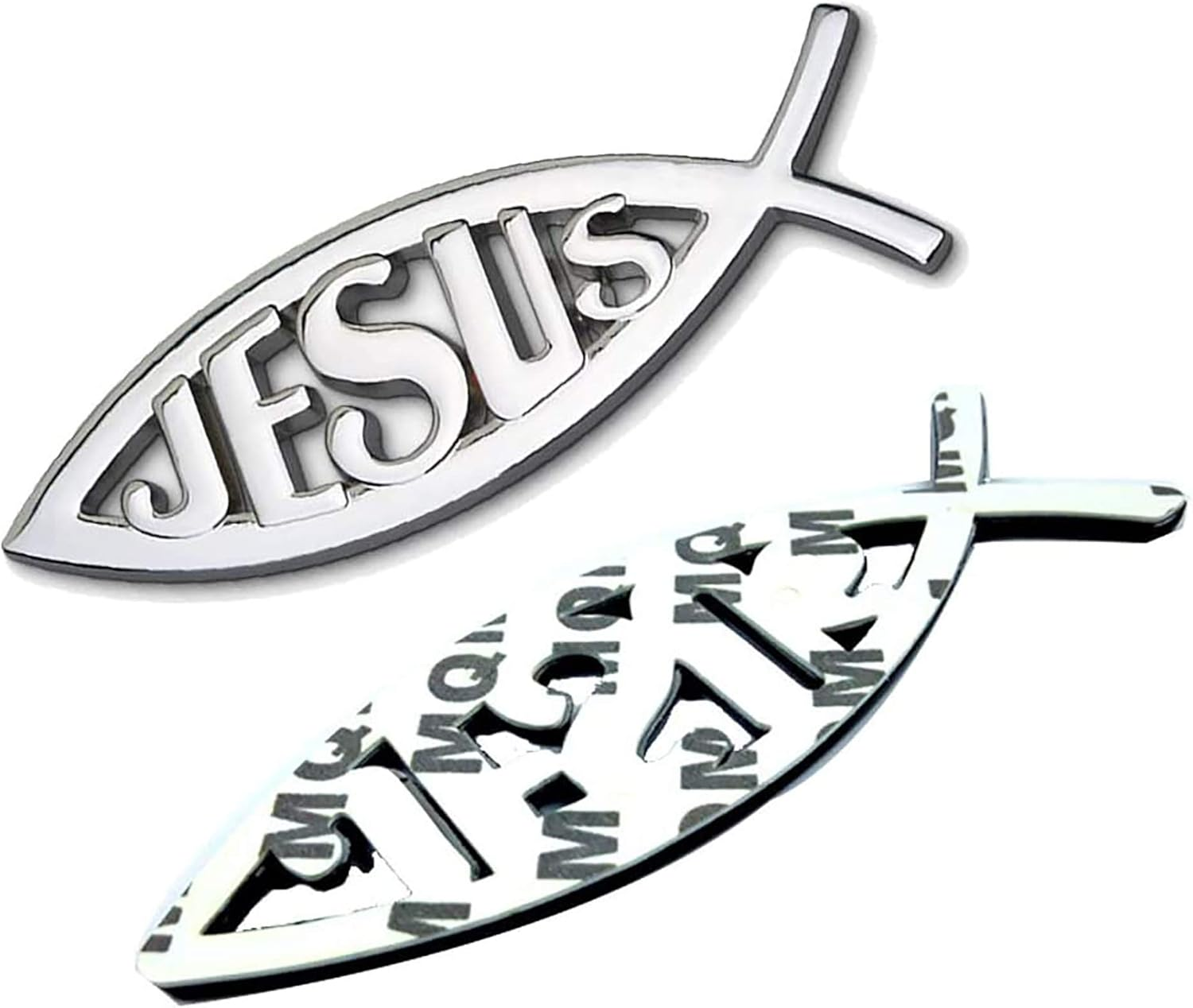2Pcs Jesus Fish Decal Sticker Silver,3D Car Chrome Decal Emblem Sticker Religious God for Jesus Christian Fish Symbol image number 3