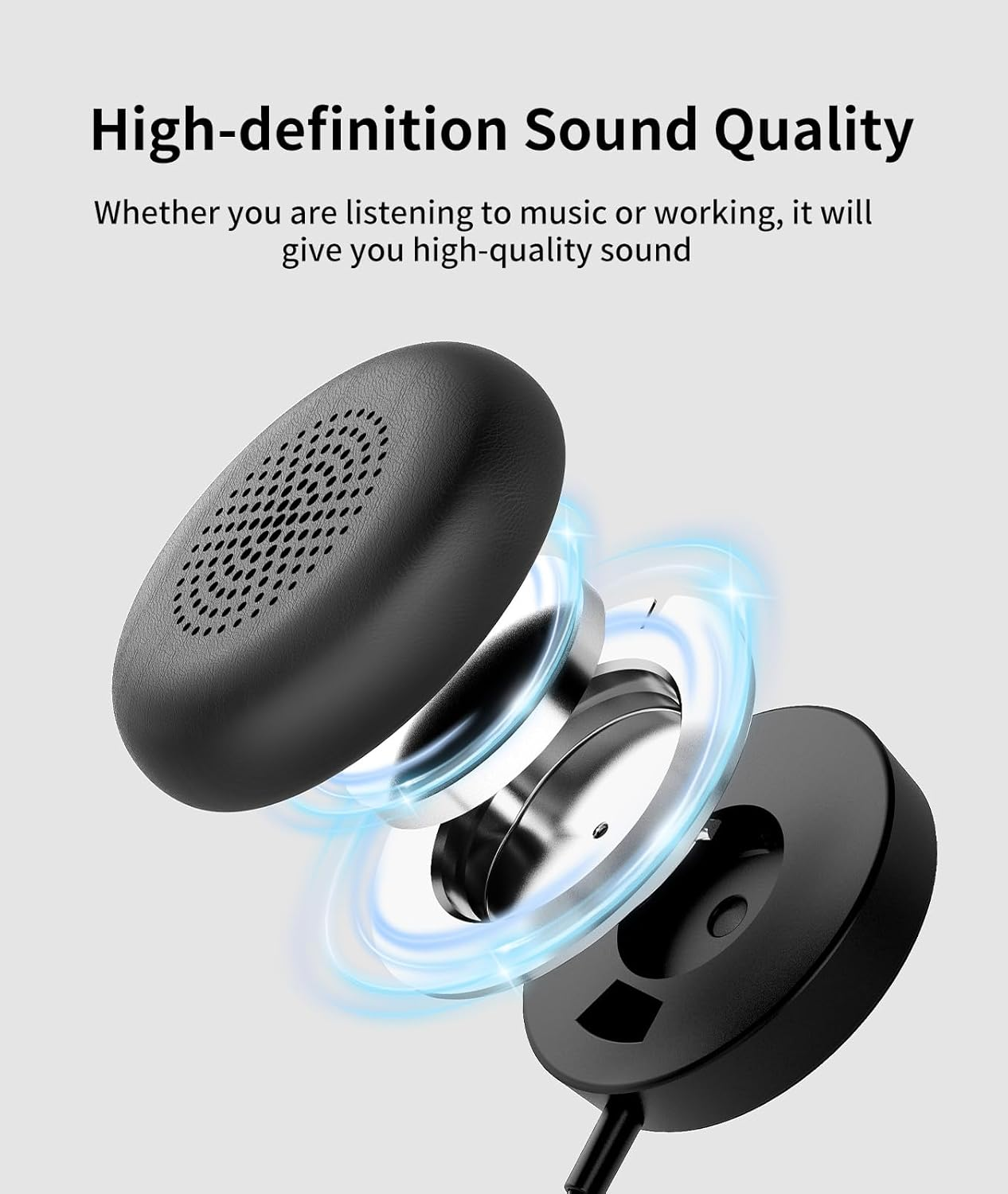 USB Headphones with Noise Cancelling Microphone, Wired On-Ear Office Headsets for Pc/Laptop, Line Control & Soft Earmuffs for Call Center, Video Conferencing, Remote Work, USB-C & USB-A & 3.5MM Aux