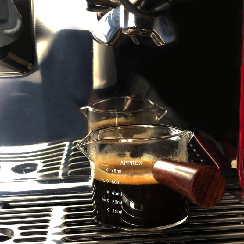 NEOUZA Espresso Cups with Wood Handle, Clear Glass, Double Spout Measuring Cup with Dual Scale, V-Shaped Spout Shot Glass, 3.4Oz/100Ml image number 2