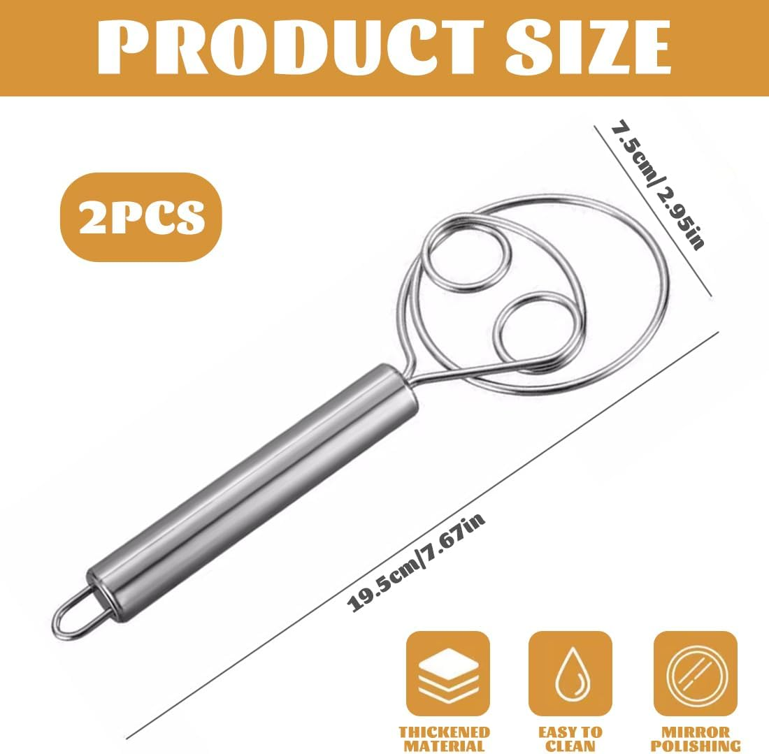 GHPKOTW Pack of 2 Danish Dough Whisks, Dutch Style Dough Whisk, Stainless Steel Hand Mixer, Kitchen Baking Tools, Bread Making Tools and Accessories, Danish Dough Whisk, Egg Beater image number 2