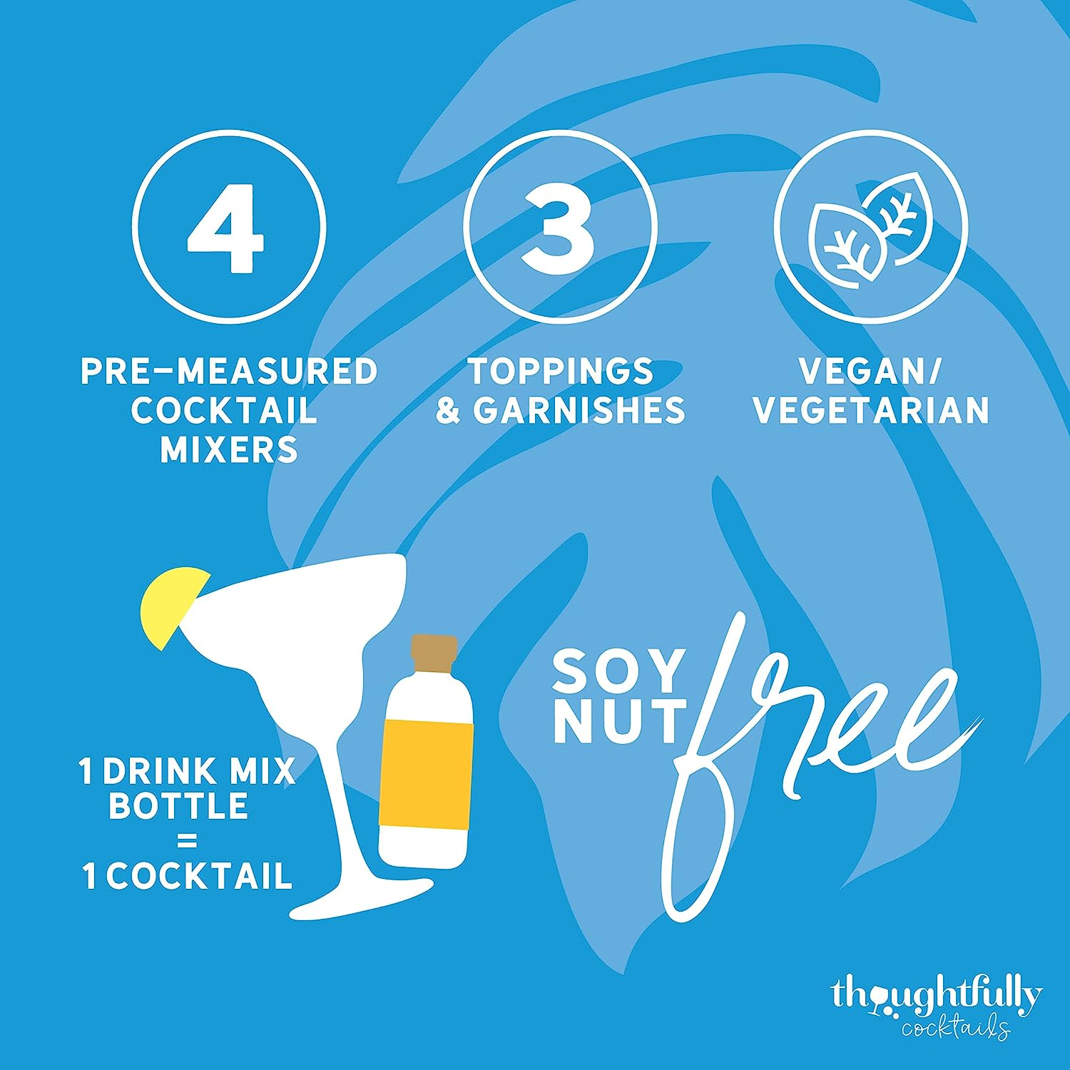 Thoughtfully Cocktails, Cocktail Therapy Mixer Gift Set, Includes Cosmo, Margarita, Mojito, and Pina Colada Flavoured Cocktail Mixers and Edible Pearl, Rose Petal and Confetti Garnishes, Set of 7 image number 2