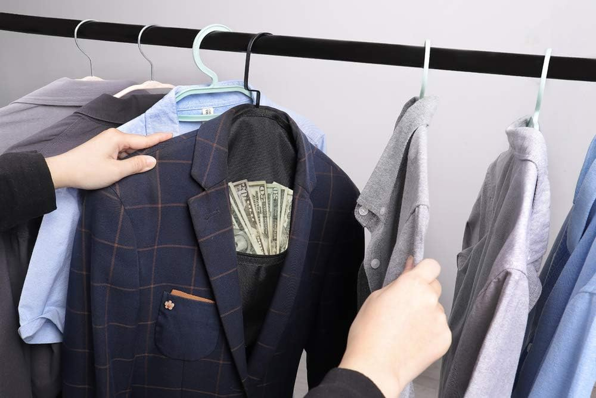 YELAIYEHAO 2 Pcs Hanger Diversion Safe Hidden Pocket Safe, Fits under Hanging Clothes with Pocket to Hide Valuables (Middle, Black)