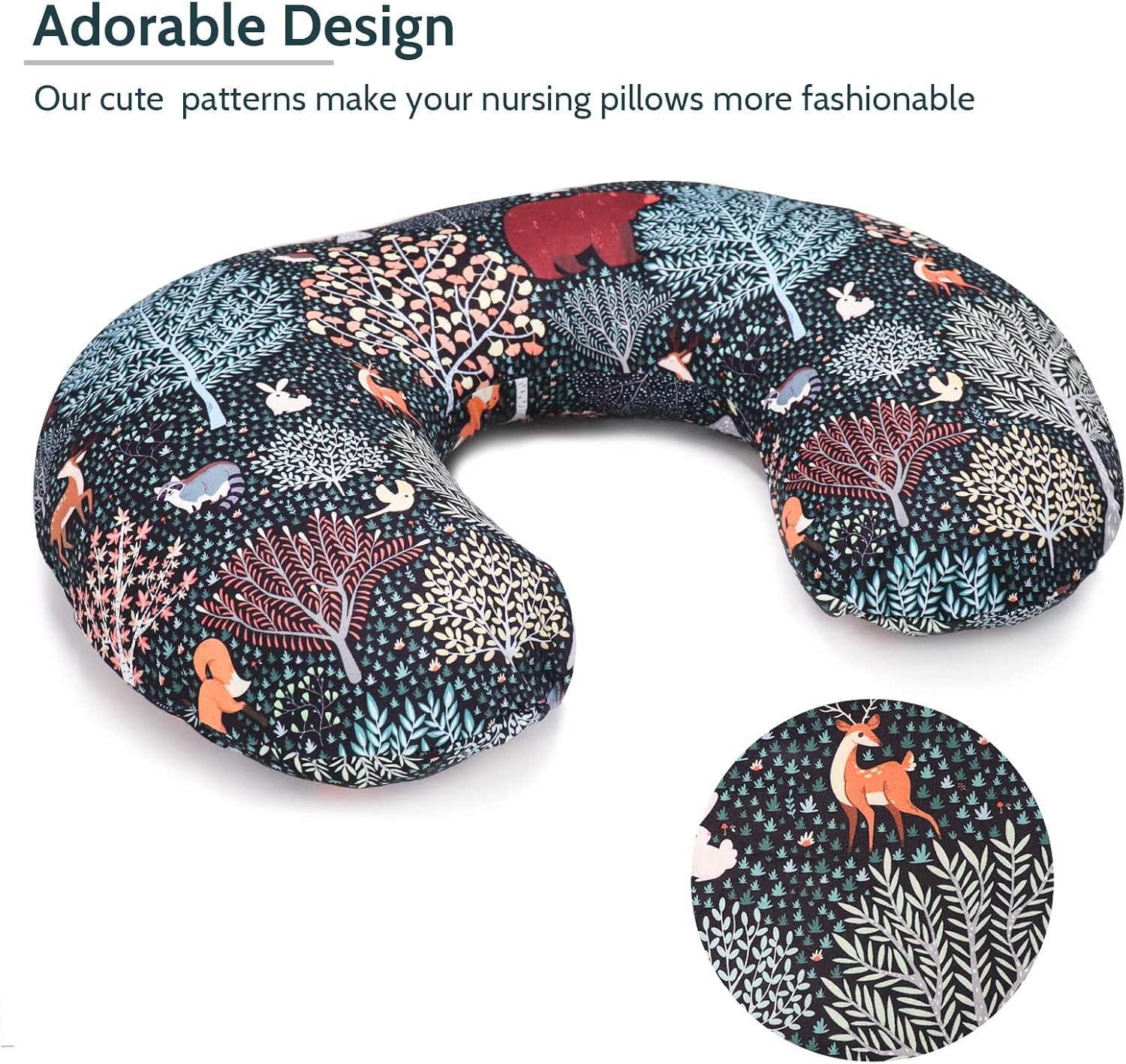 Baby Nursing Pillow Cover, Woodland Breastfeeding Pillow Slipcover Girls Boys, Nursing Pillow Case for Newborn, Soft Fabric Fits Snug on Infant, Washable and Breathable, Animals - Moon Star image number 6