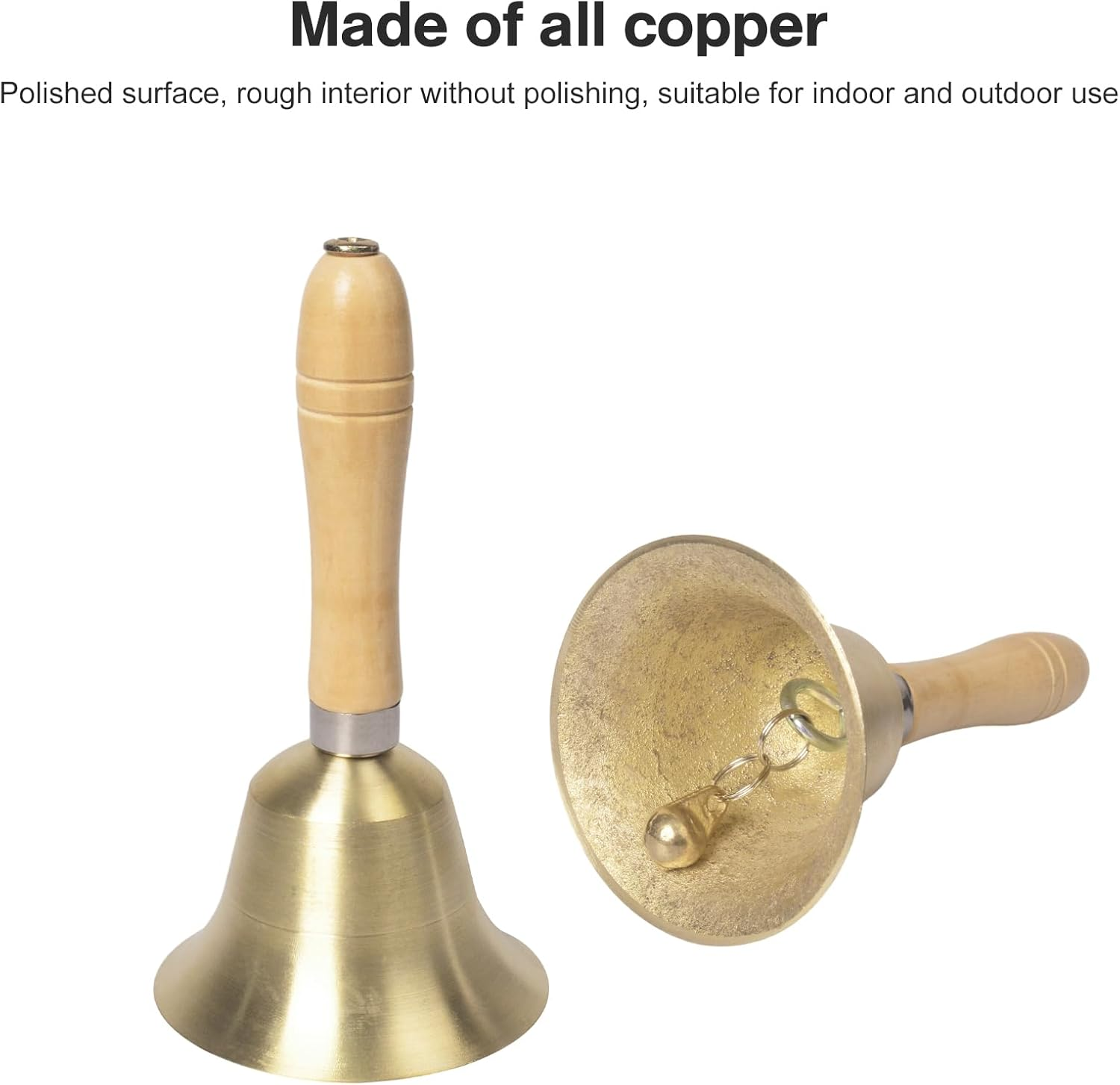 Hand Bell,5.9 Inch Hand Call Bell with Solid Brass Bell Wooden Handle Extra Loud Handbell Dinner Bell for Multi-Purpose for Weddings, Christmas, School, Service, Game, Animal image number 1