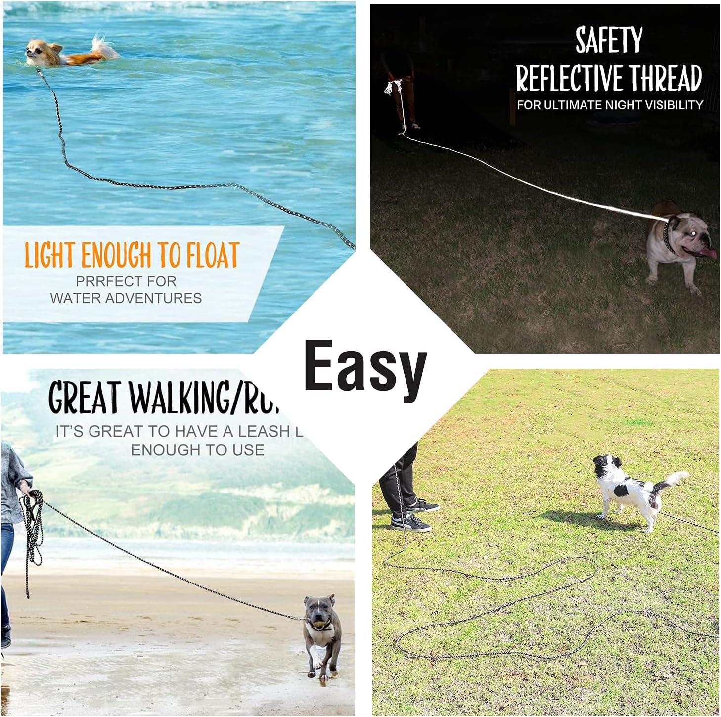 Long Training Leash for Dog, 10M/32.8Ft Dog Training-Lead with Reflective Tape and Soft Handle for Hiking, Camping, Walking image number 4