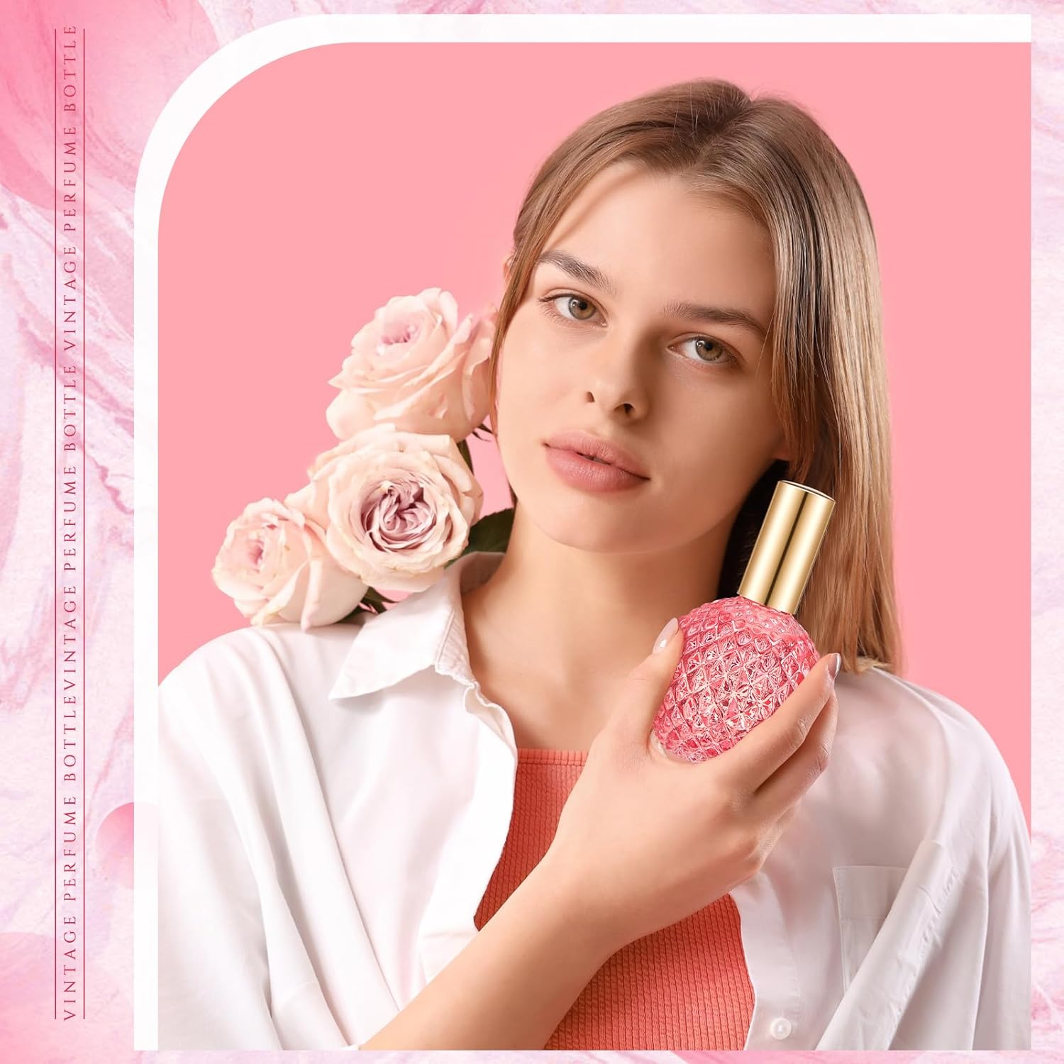 Teenyyou 4 Pcs 100Ml Retro Perfume Bottles Pink Empty Perfume Glass Bottle Refillable Decorative Bottles Fine Mist Spray Bottles for Women Perfume Atomizer Sprayer with Refill Tool for Travel