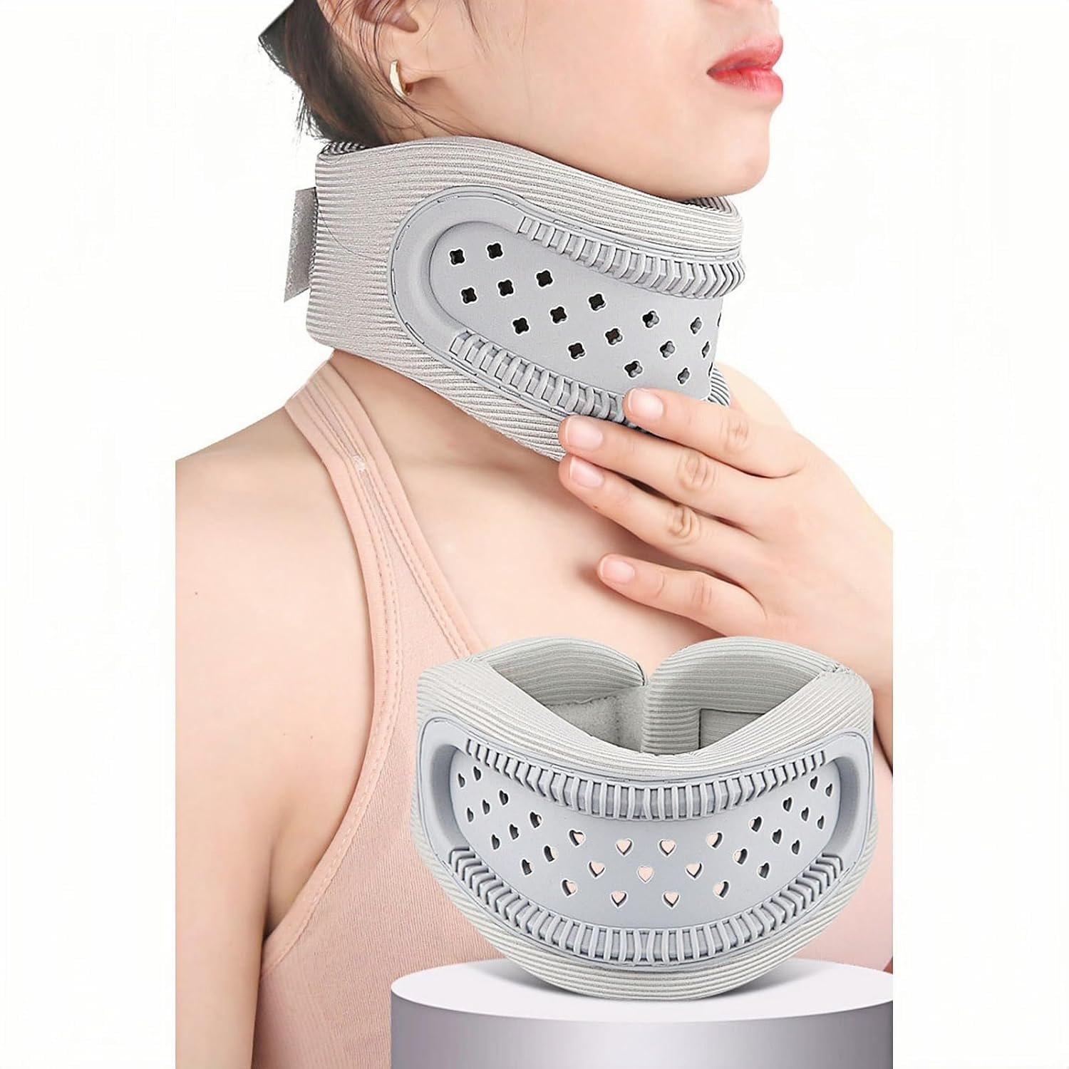 Checkzed Neck Brace for Neck Pain and Support, Adjustable Cervical Collar for Sleeping,Soft Neck Support Keep Vertebrae Stable and Aligned, Cervical Spine Pressure Relief（Grey） image number 3