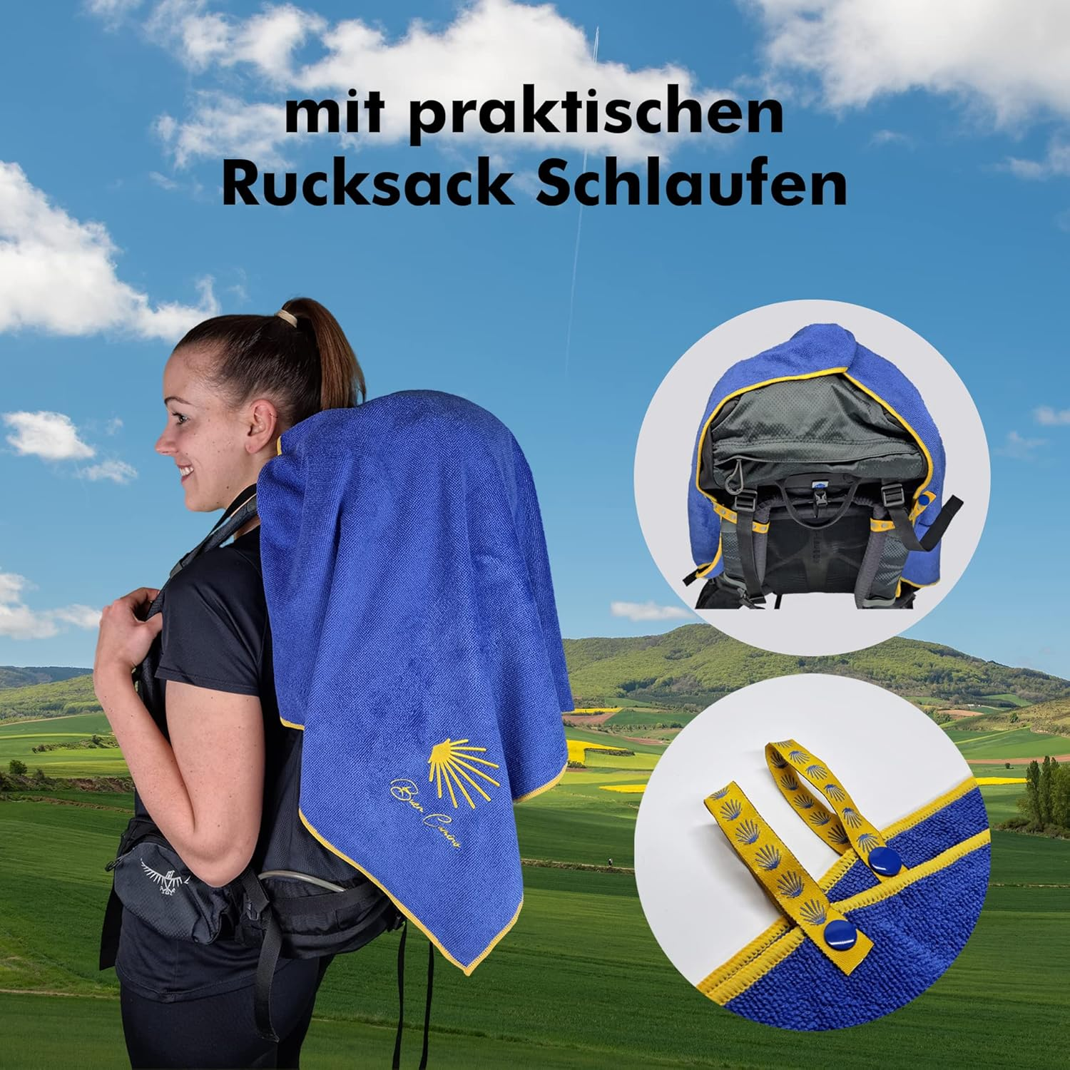 Buen Camino Microfibre Hand Towel 120 X 60 Cm | Travel Towel for the Jakobs Way | Very Absorbent, Ultralight, Quick-Drying, Small Pack Size, Cuddly Soft, Terry Towel, image number 2