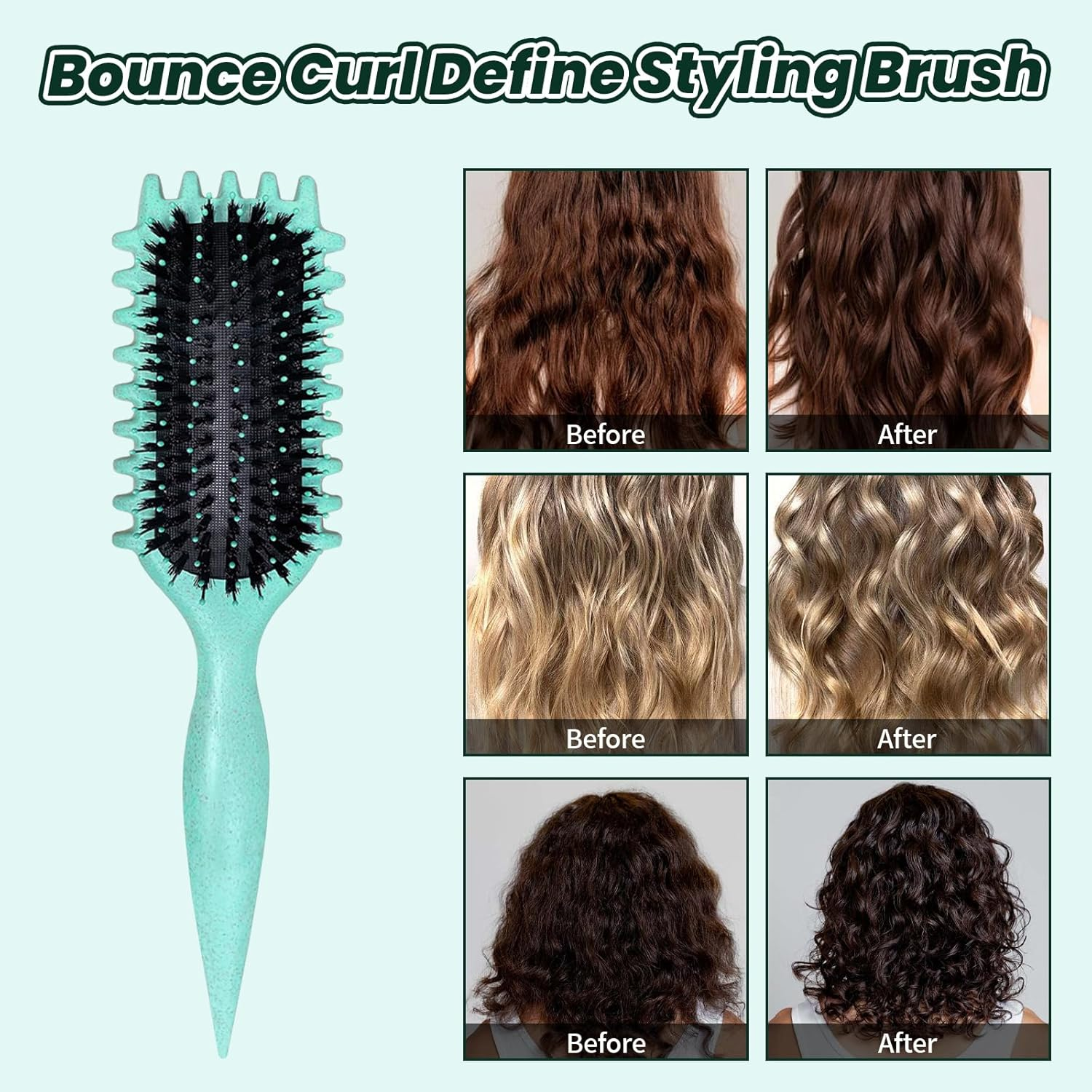 2 Pcs Curly Hair Brush, Bounce Curl Brush, Define Curl Brush, Boar Bristle Hair Brush Styling Brush, Used to Shape and Define Curly Hair (Green） image number 1